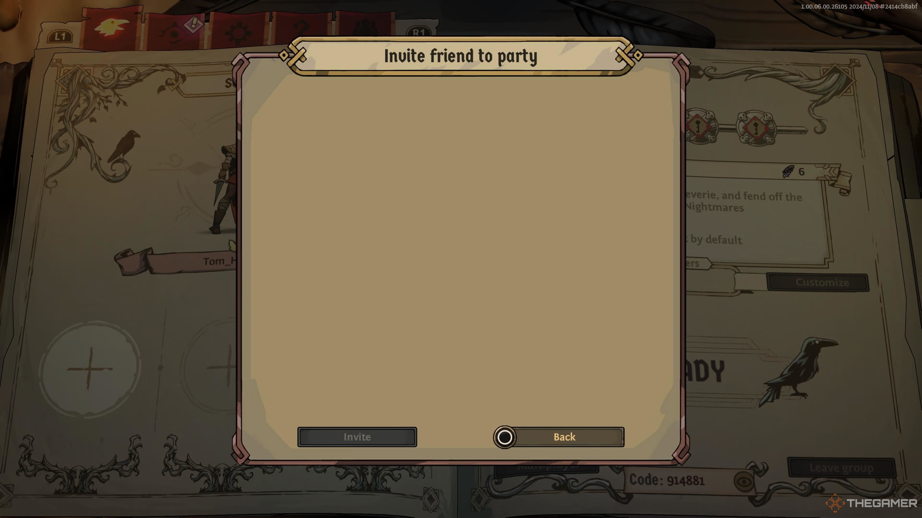 The invite screen in Ravenswatch.