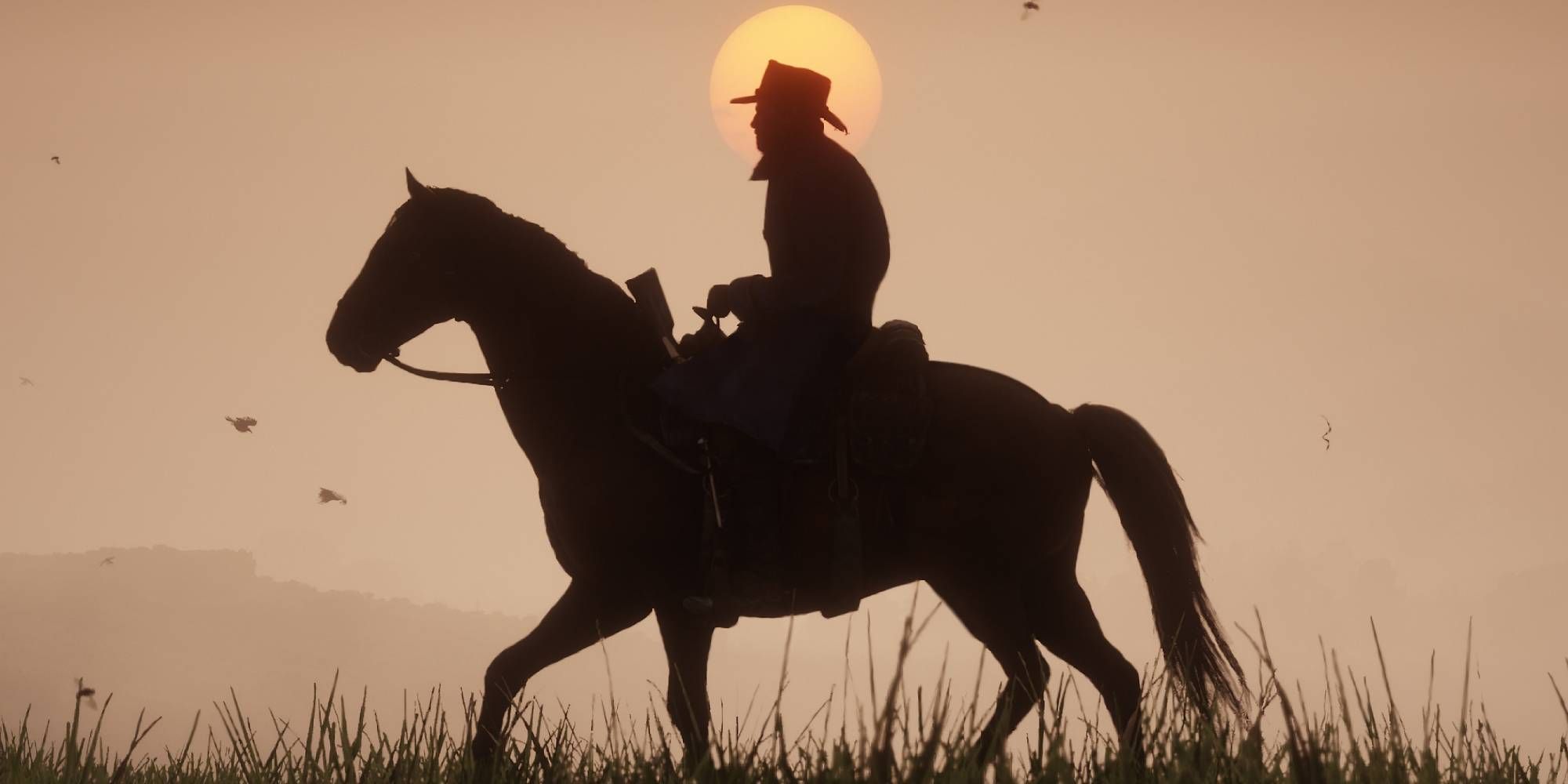 Arthur on a horse in Red Dead Redemption 2.