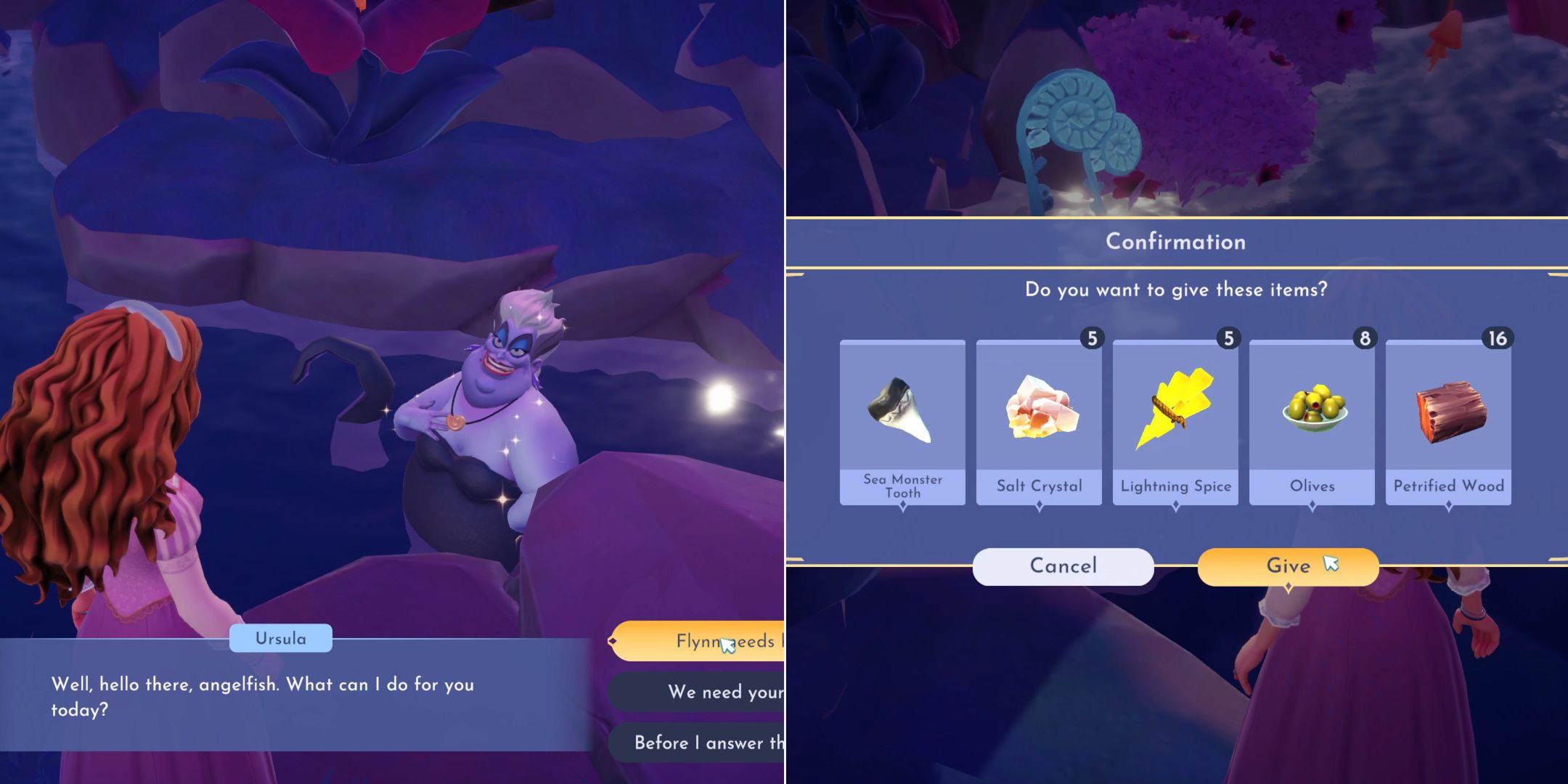 speak with ursula and gather materials in disney dreamlight valley