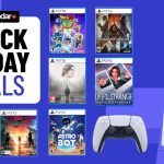 PS5 console and games on a blue background with Black Friday deals badge