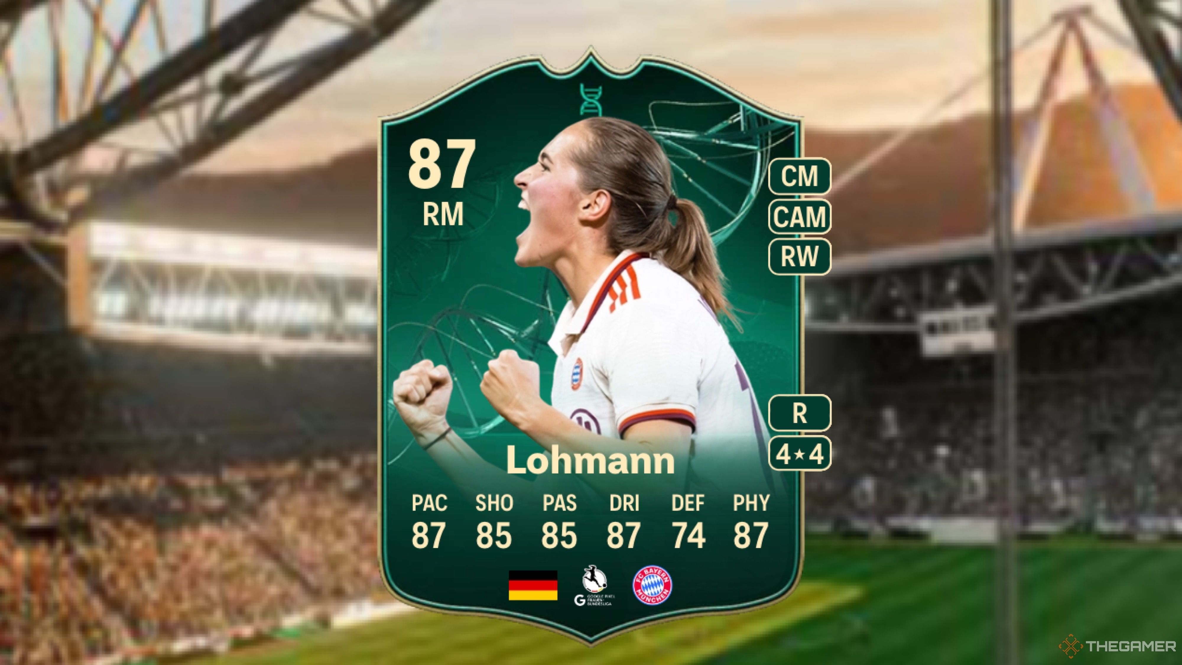 Image showing Lohmann card against a faded stadium background.