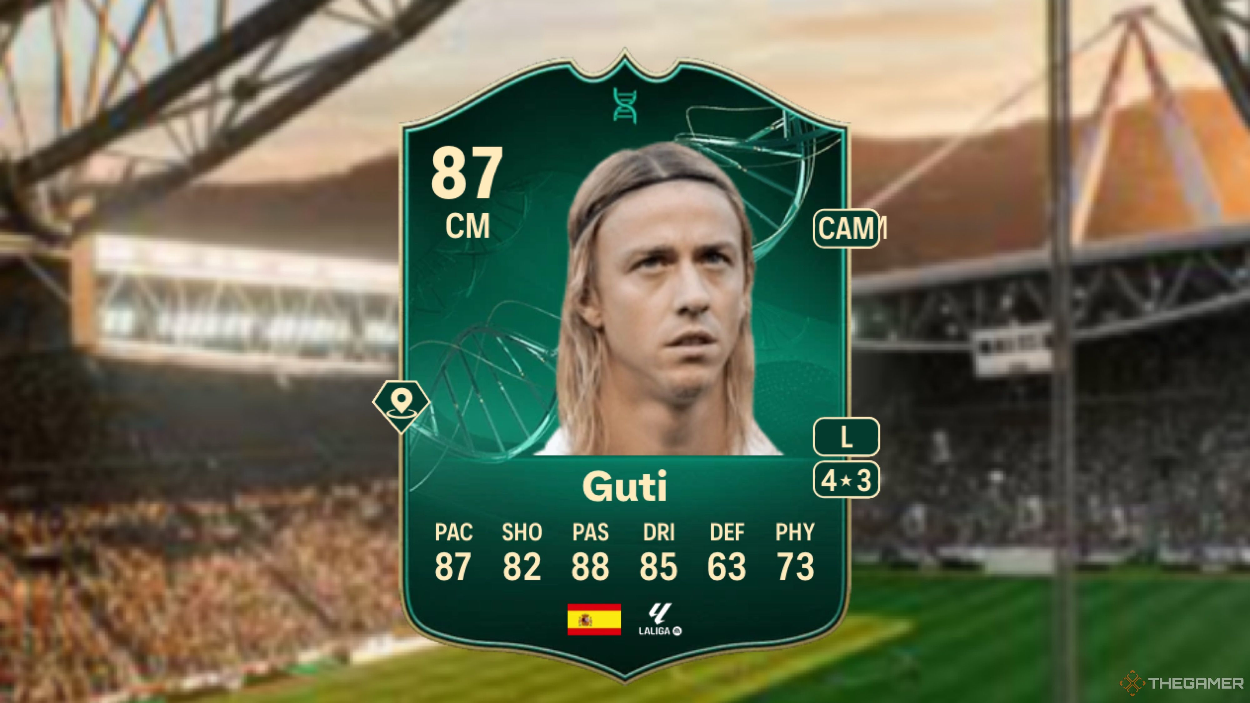 Image showing Guti card against a faded stadium background.