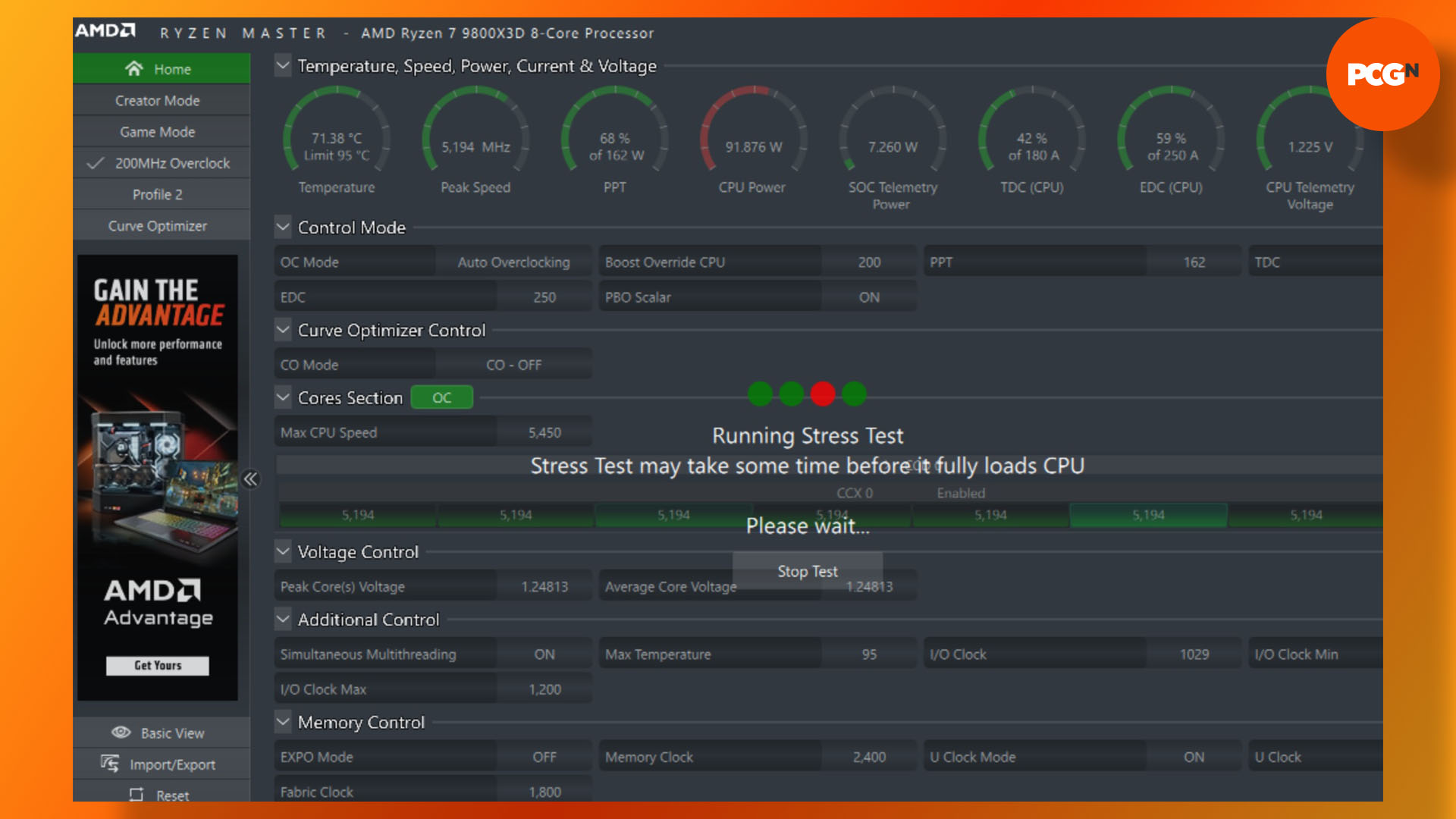 How to overclock the AMD Ryzen 7 9800X3D: Ryzen Master auto overclock stress test.