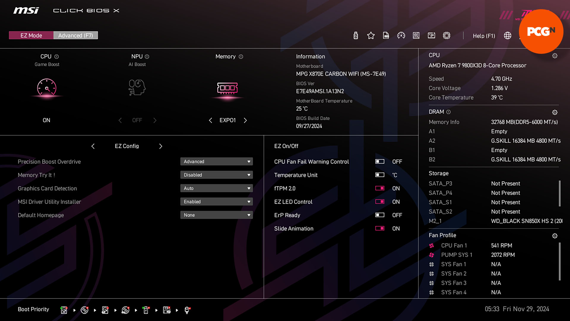 How to overclock the AMD Ryzen 7 9800X3D: MSI X870E Carbon WiFi motherboard BIOS in easy mode.