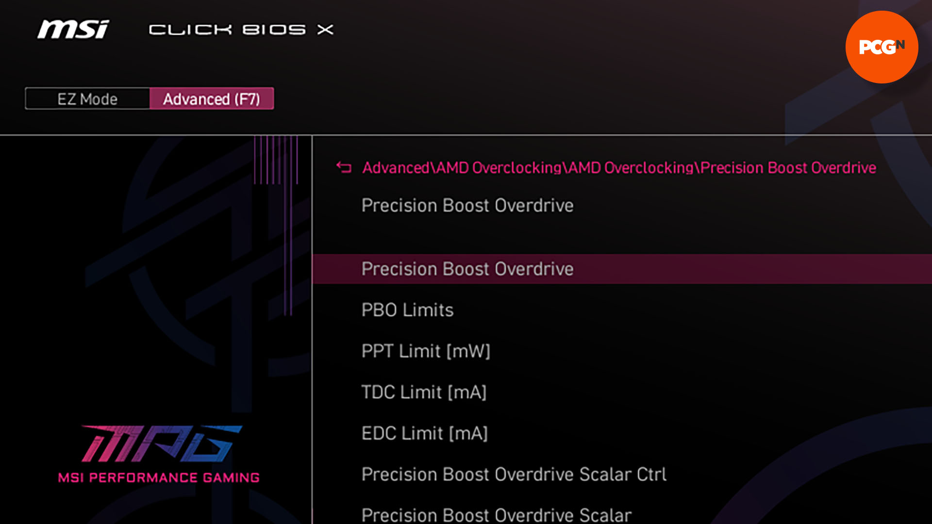 How to overclock the AMD Ryzen 7 9800X3D: Find the PBO section in your motherboard BIOS.