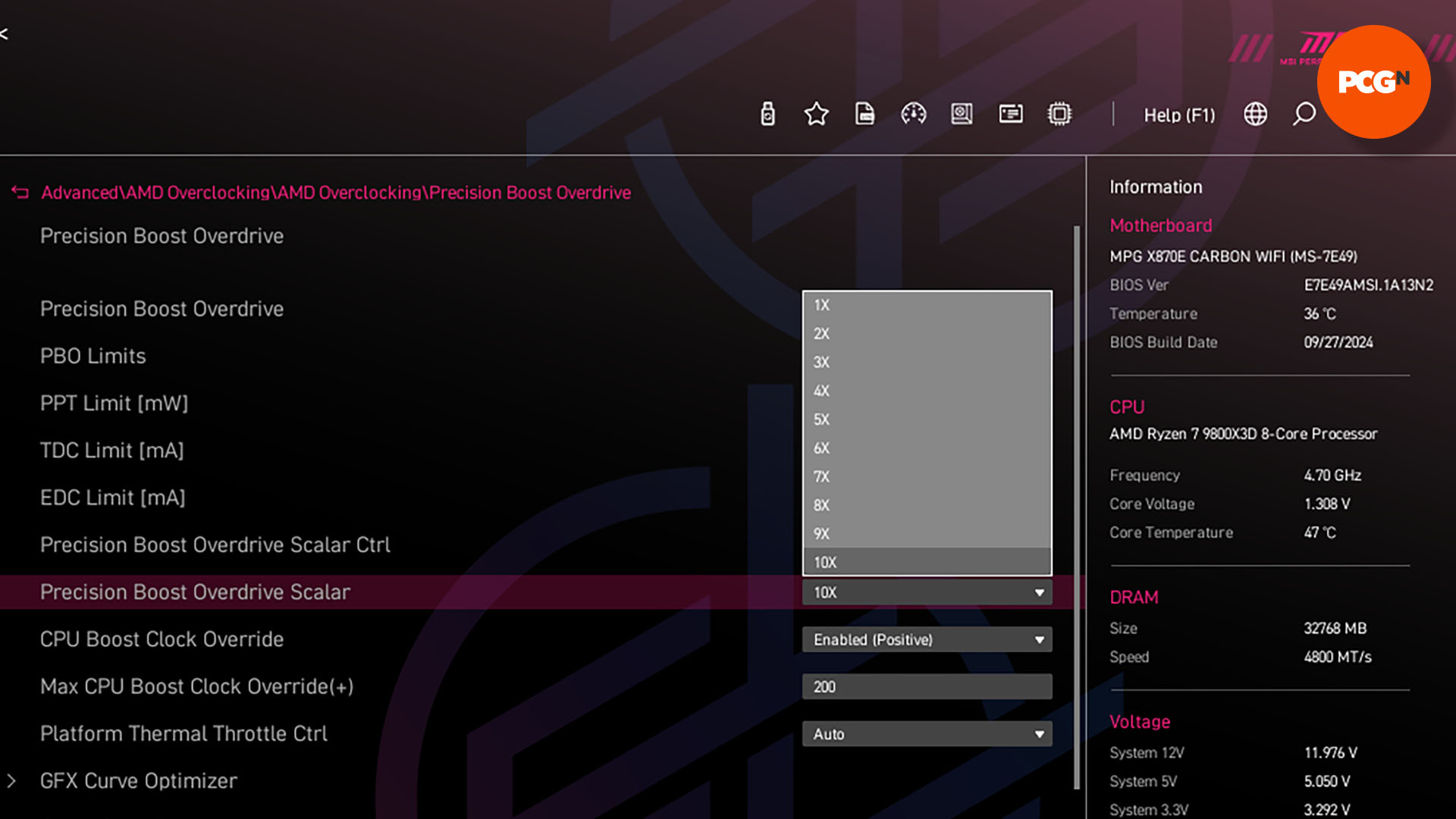 How to overclock the AMD Ryzen 7 9800X3D: Set PBO scalars in motherboard BIOS.