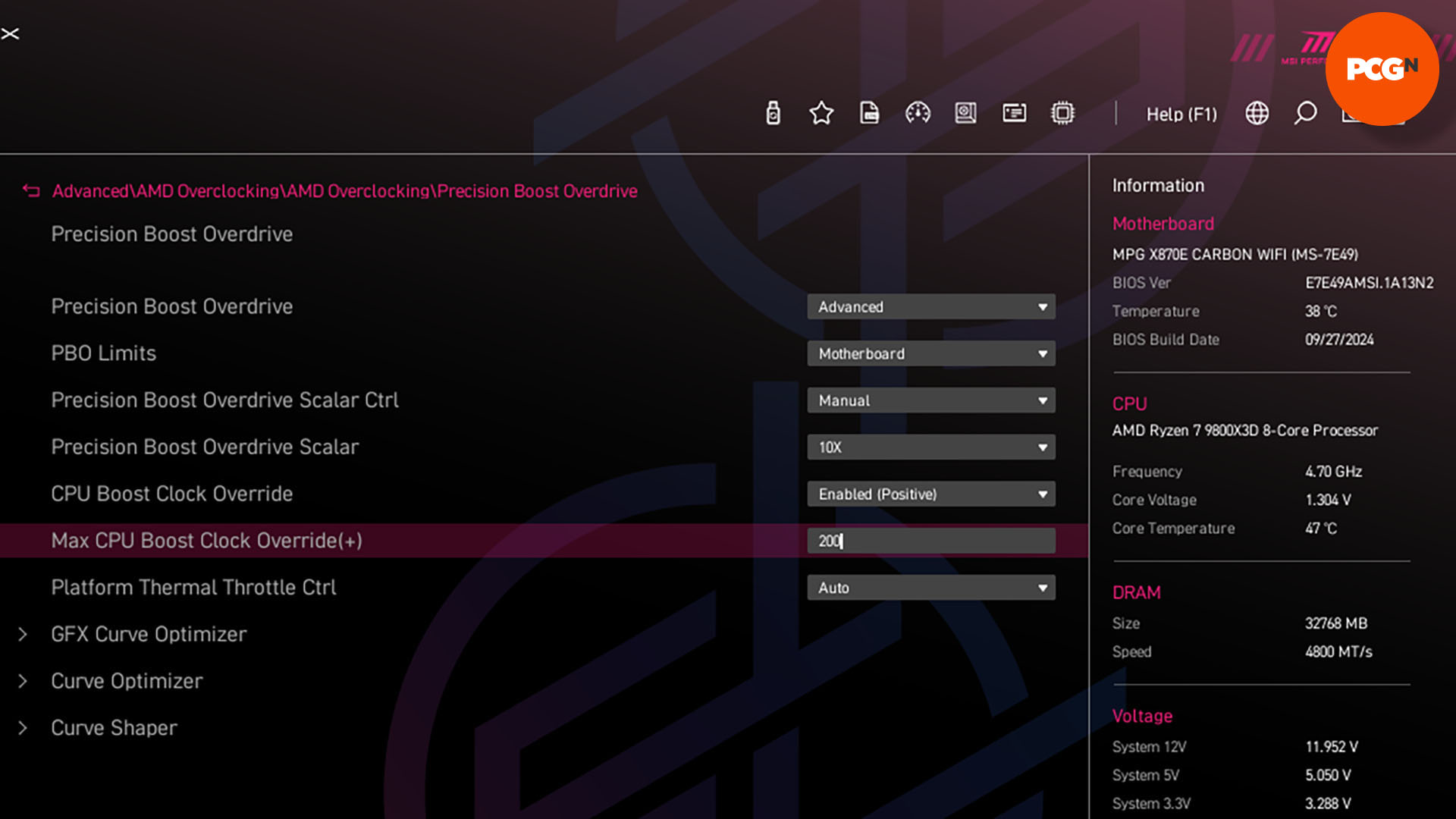 How to overclock the AMD Ryzen 7 9800X3D: Set boost clock override in motherboard BIOS.