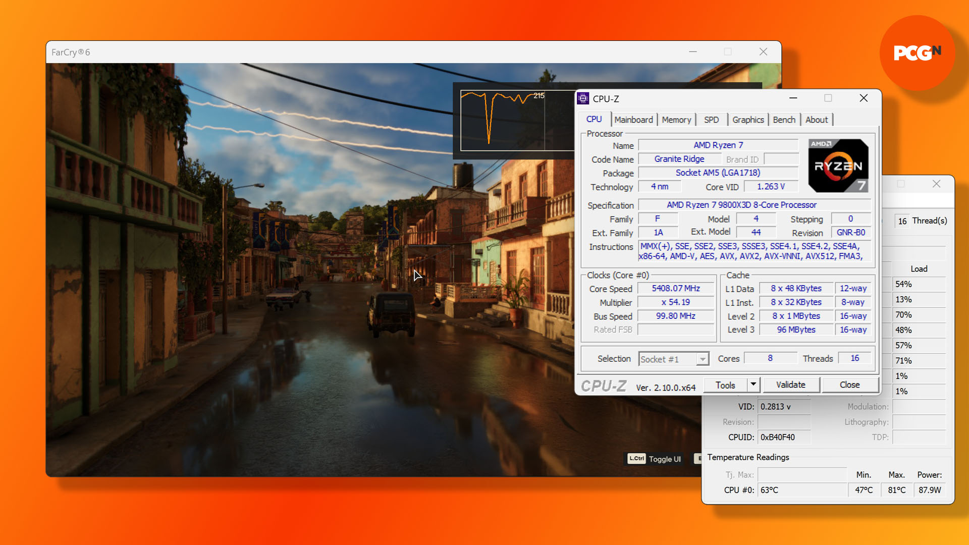 How to overclock the AMD Ryzen 7 9800X3D: Test your PBO overclock with a game, and monitor the clock speed in CPU-Z, and the temperature in CoreTemp.