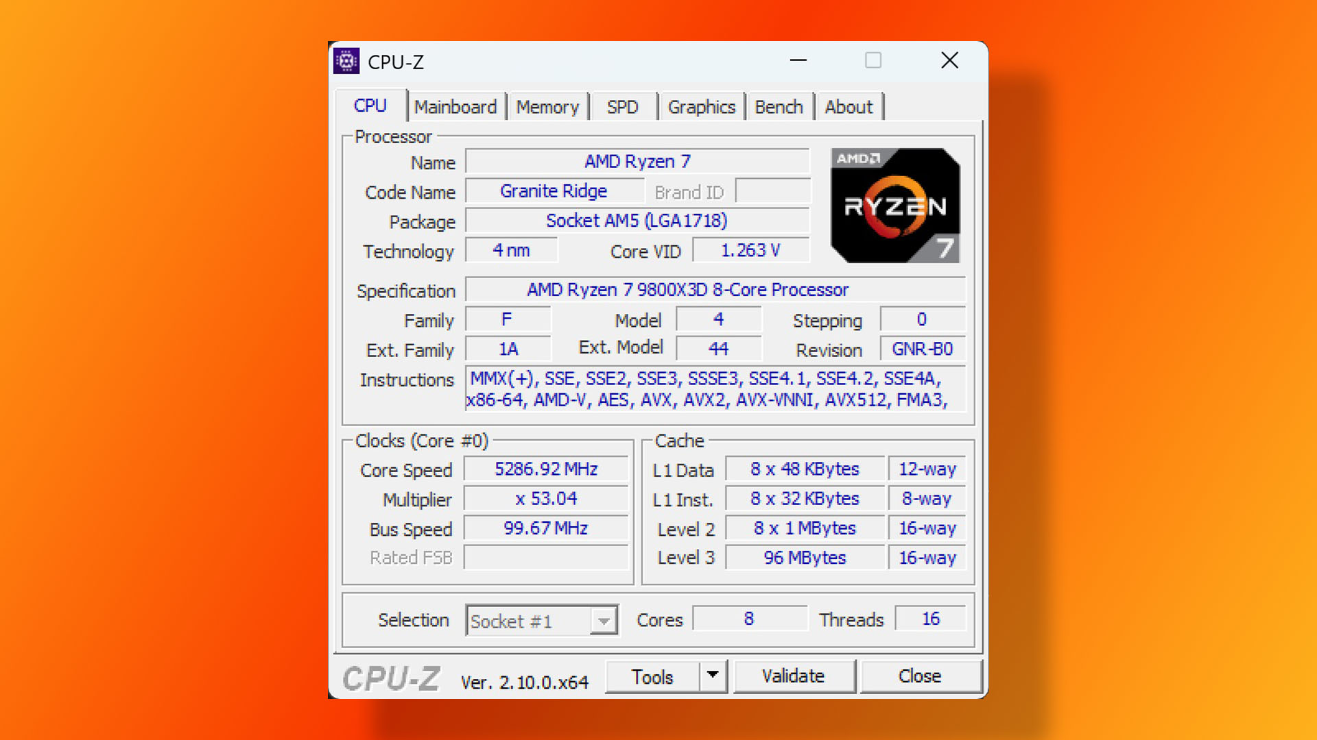 How to overclock the AMD Ryzen 7 9800X3D: Verify your manual overclock using CPU-Z.