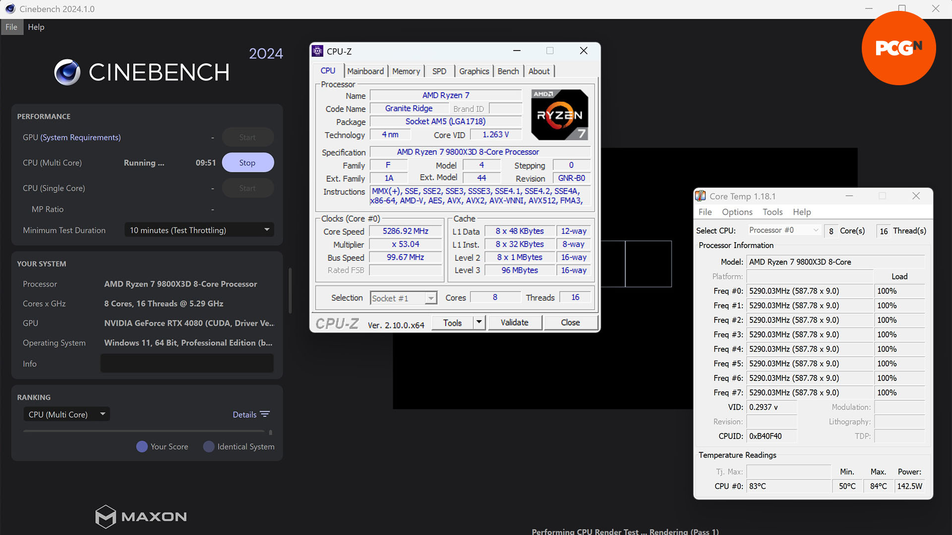 How to overclock the AMD Ryzen 7 9800X3D: Stress test with Cinebench R24, and monitor your CPU with CPU-Z and CoreTemp.