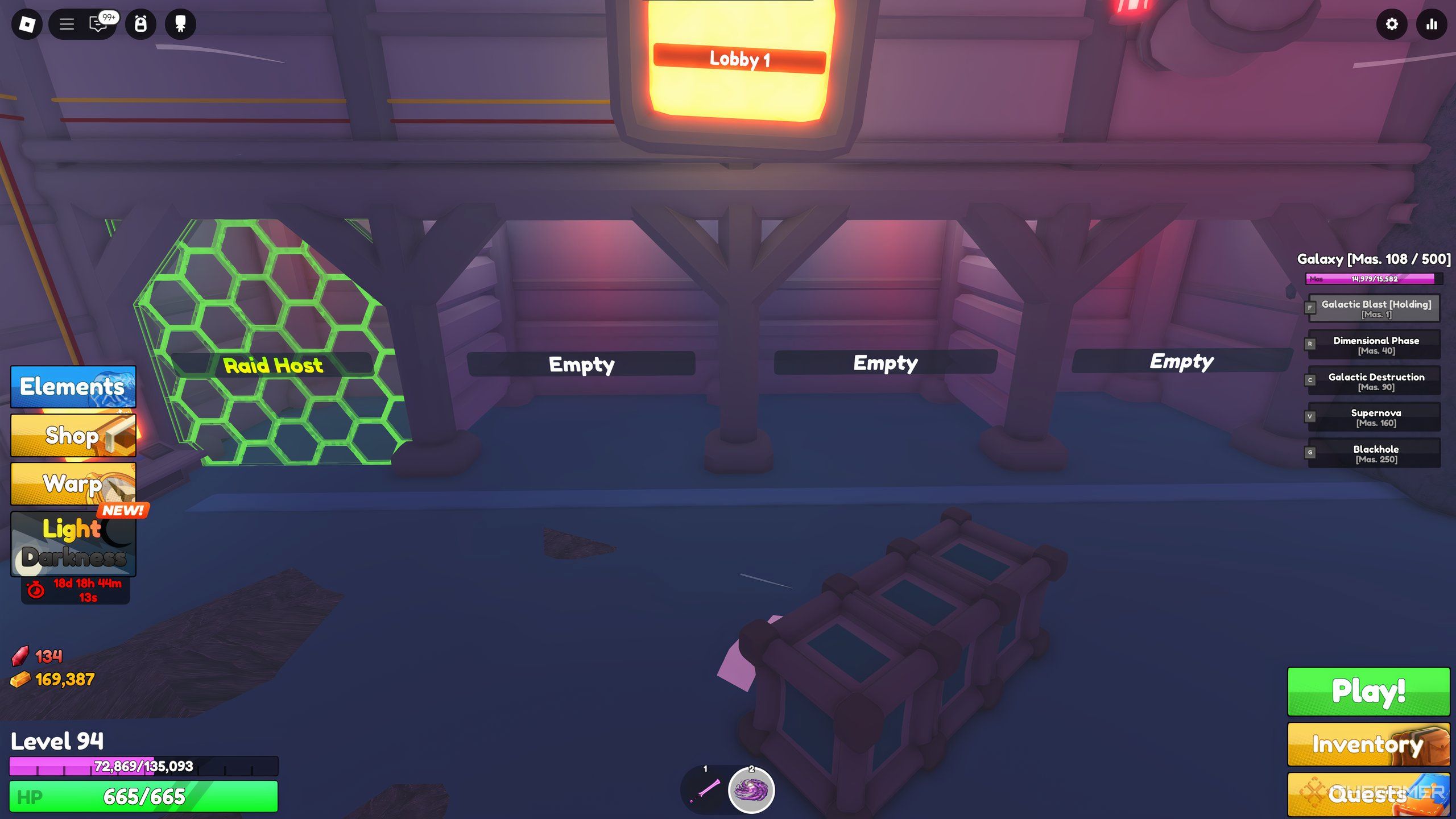 The Raid portal in the laboratory in Roblox: Elemental Dungeons.