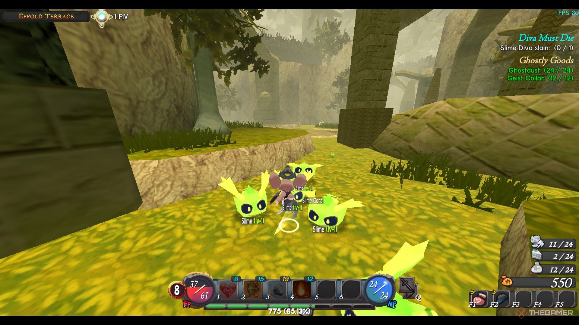 The image shows the user flying towards an enemy during the animation of a longsword jump attack in Atlyss.