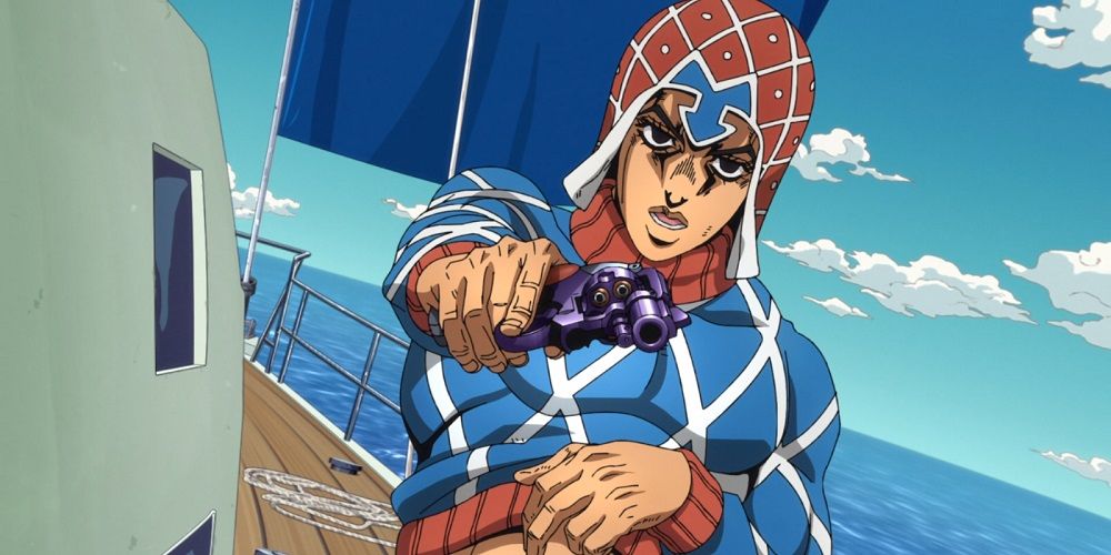 Guido Mista holding his pistol in the JoJo's Bizarre Adventure anime