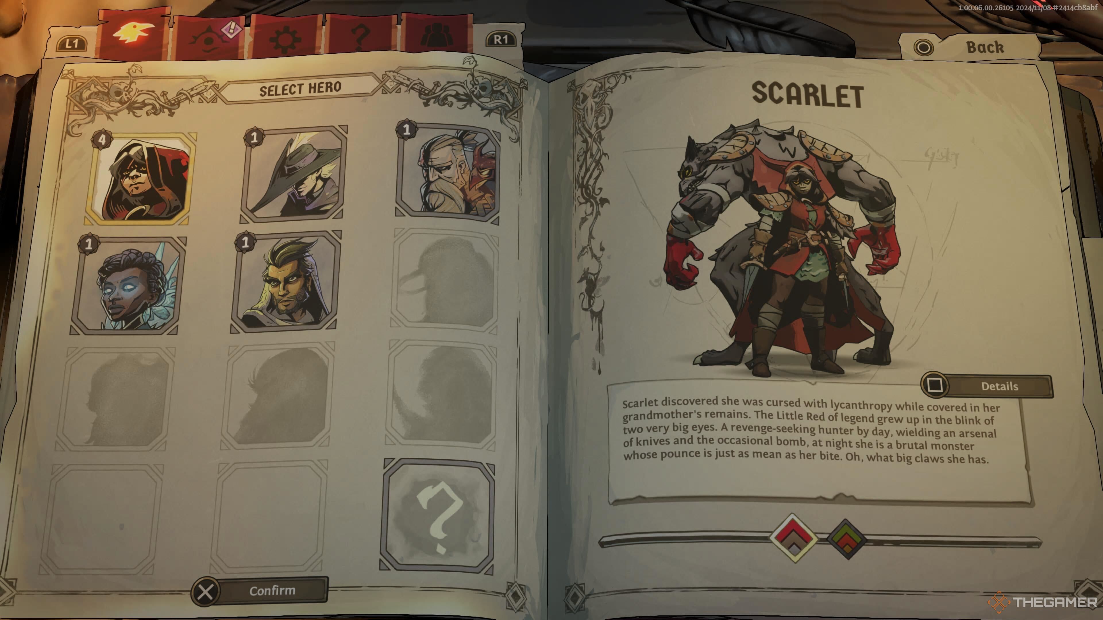 The character select screen in Ravenswatch.