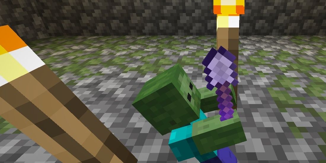 minecraft zombie holding a shovel