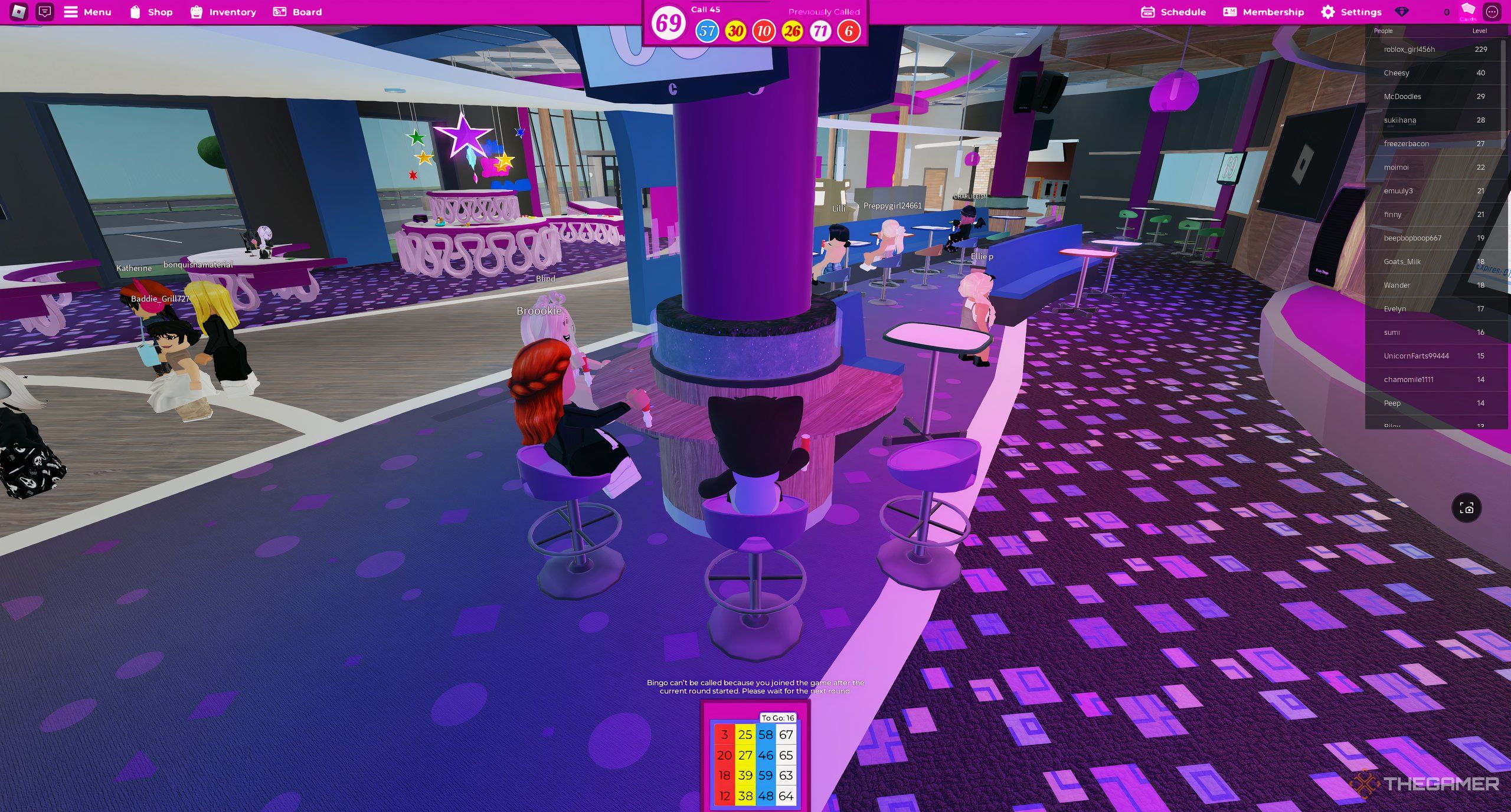 A player sitting at a bar seat playing Bloxy Bingo in Roblox.