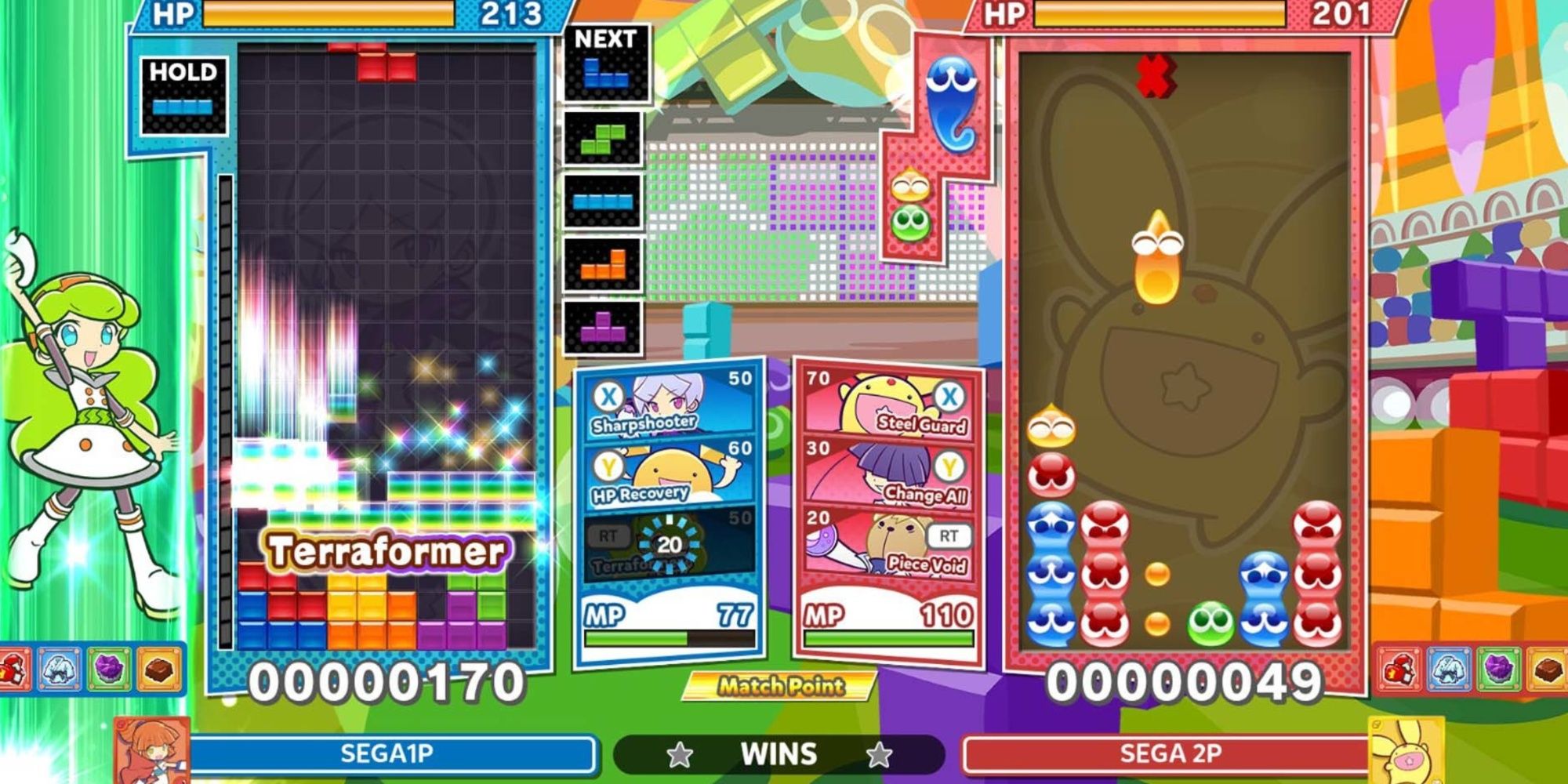 A Multiplayer match in Puyo Puyo Tetris 2.