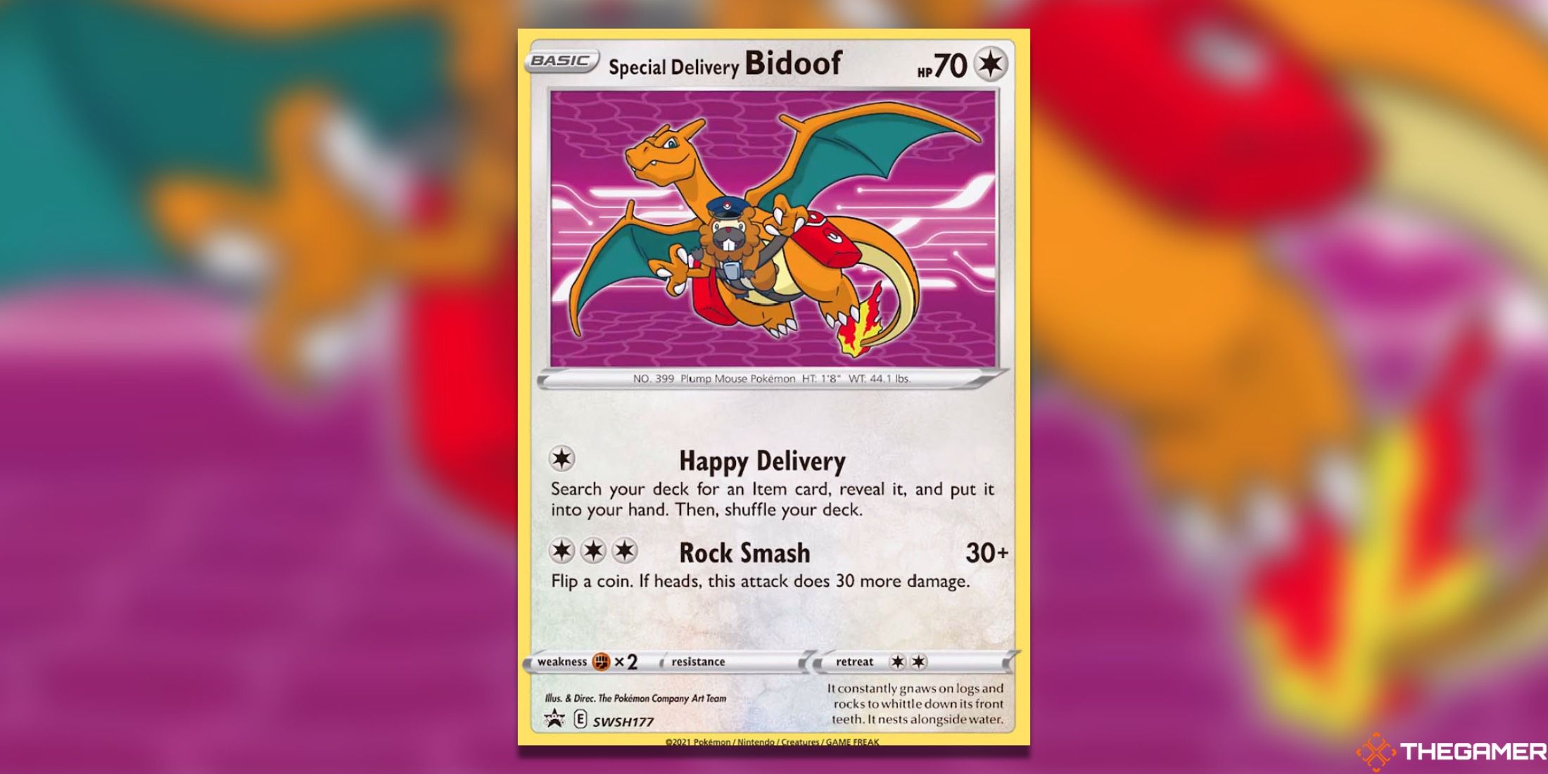 The Sword & Shield Special Delivery Bidoof from the Pokemon TCG.