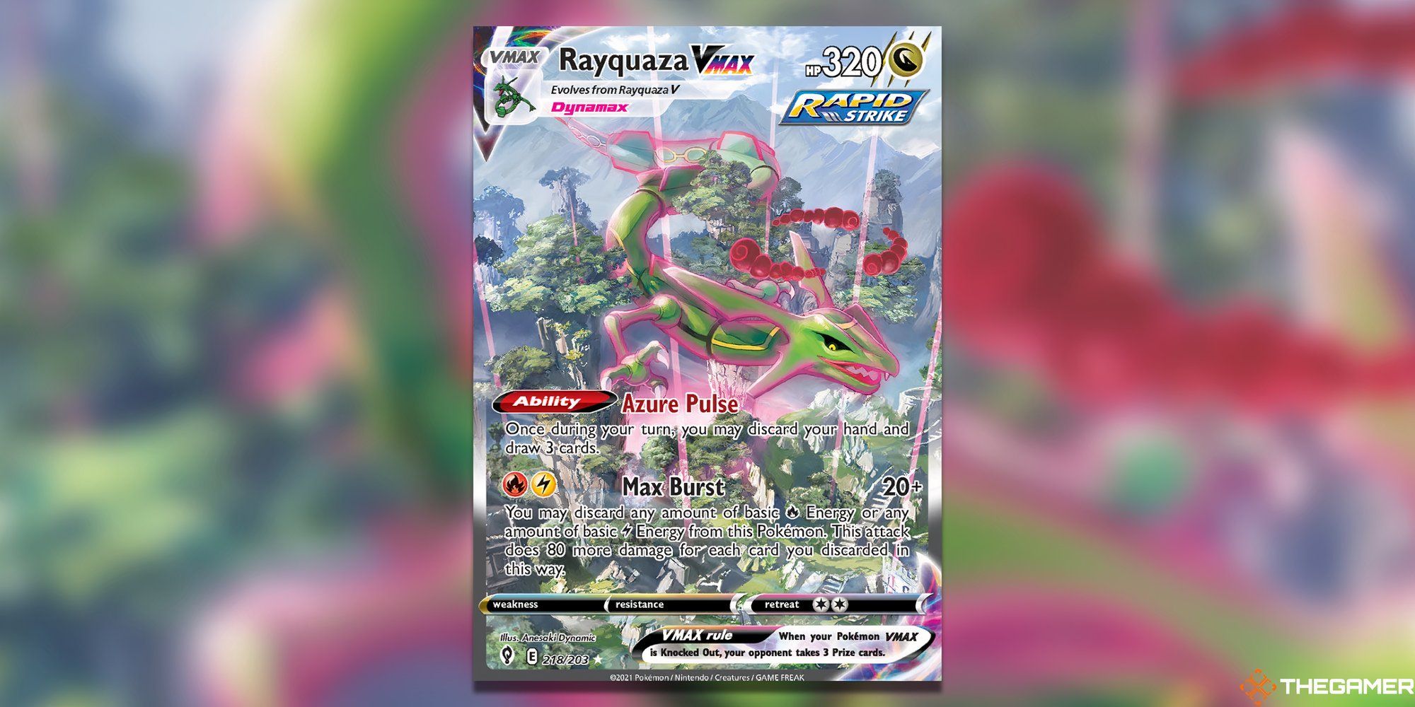 The Evolving Skies Rayquaza VMAX in the Pokemon TCG.