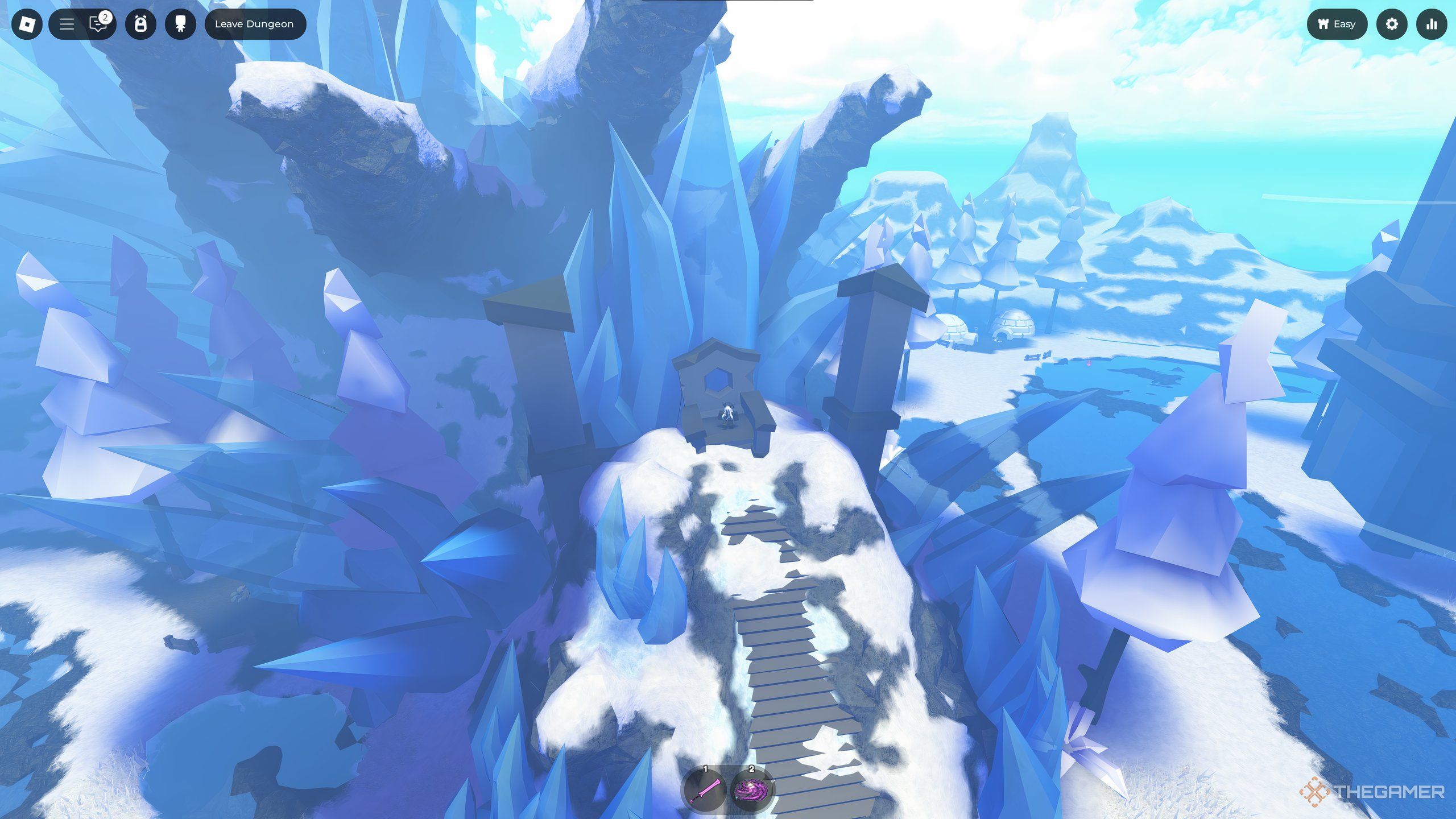 The location of the final Evil Drive in the Snow Castle dungeon, atop a throne in Roblox: Elemental Dungeons.