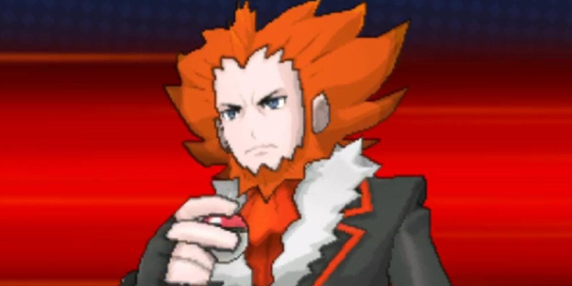 Lysandre holding a Poke Ball in a battle screen in Pokemon X & Y