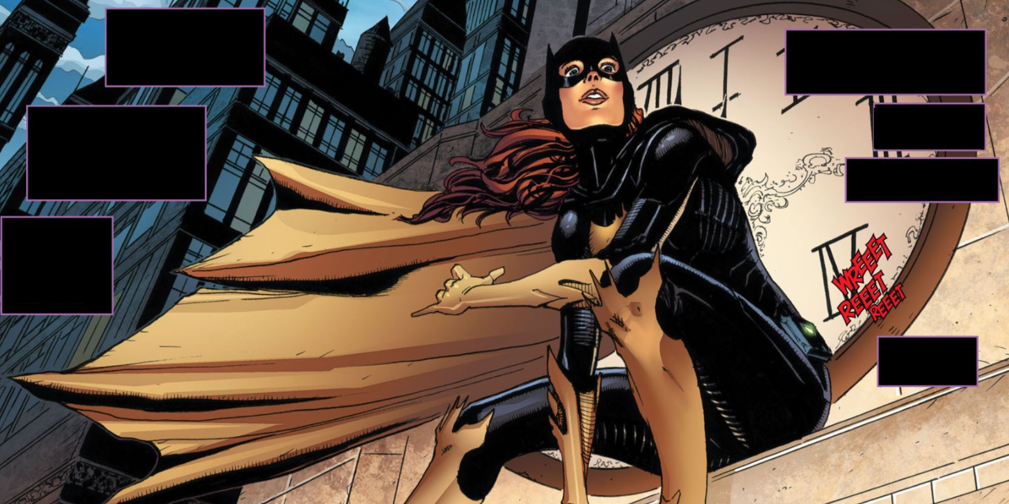 Barbara Gordon as Batgirl perched at a clock tower in Batgirl #30