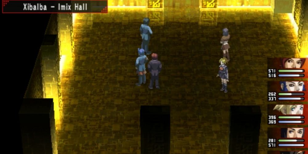 Tatsuya, Eikichi, Lisa, Jun, and Maya standing in Xibalba in Persona 2 Innocent Sin.