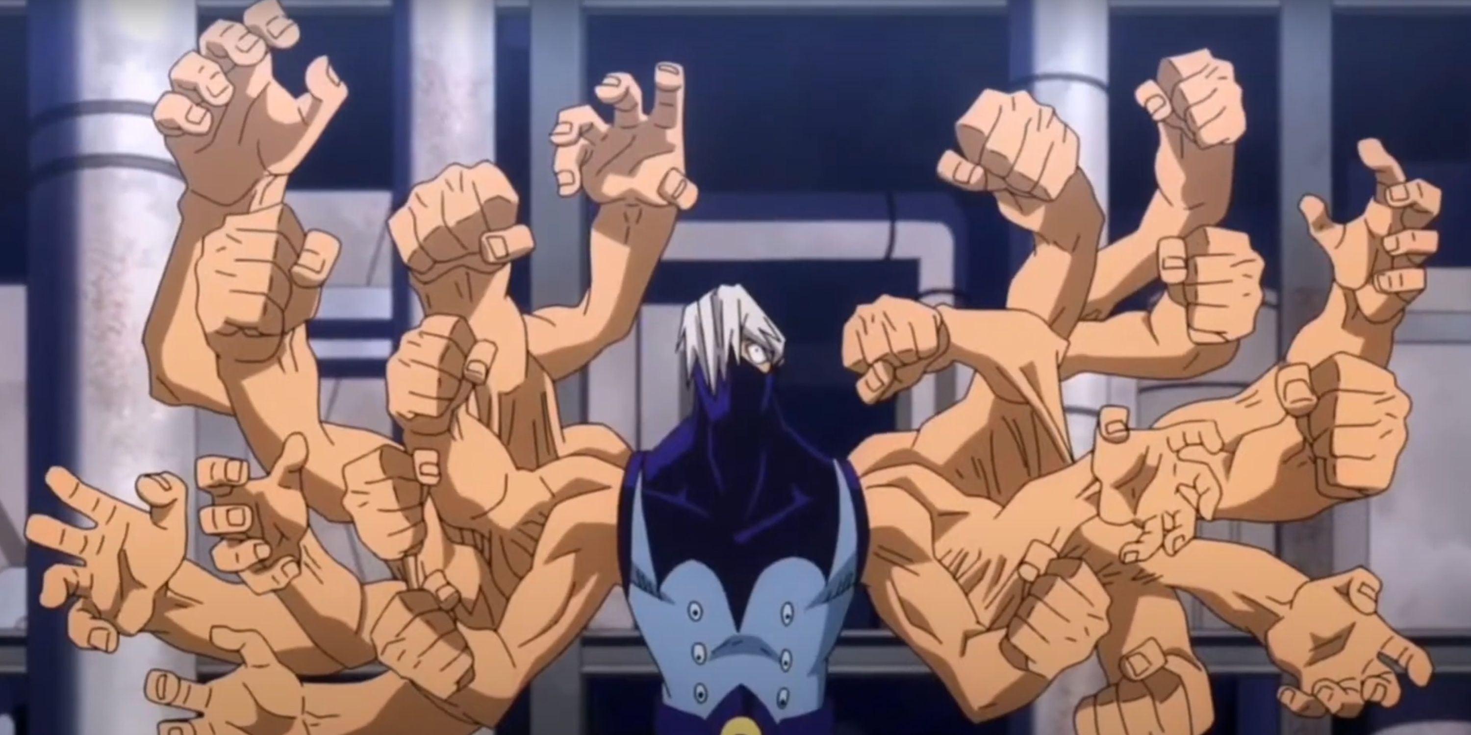 Mezo Shoji uses his Octoblow move in My Hero Academia.