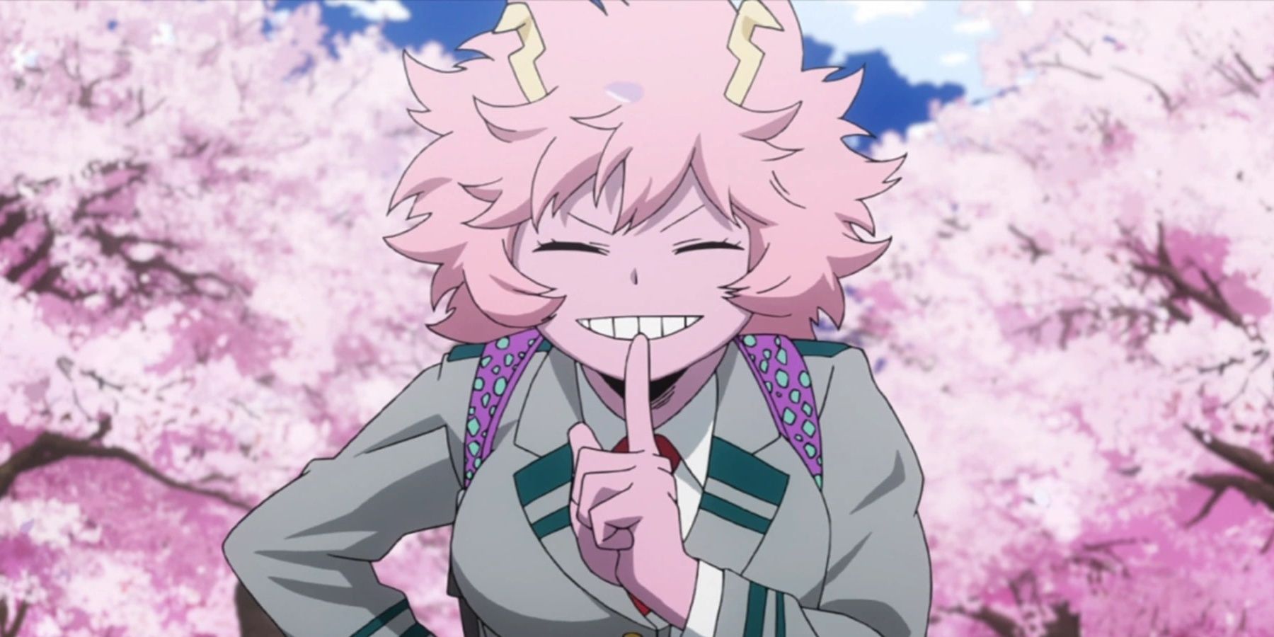 My Hero Academia Mina Ashido in front of cherry blossoms