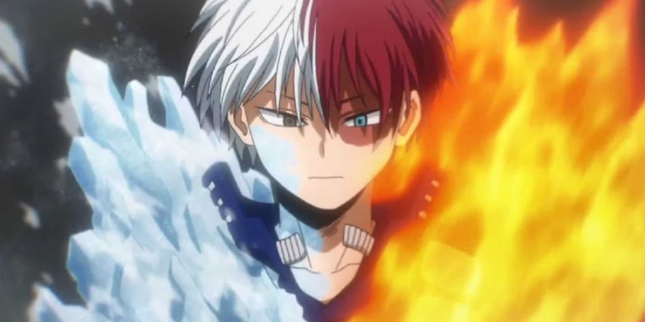 Shoto Todoroki wielding fire and ice.