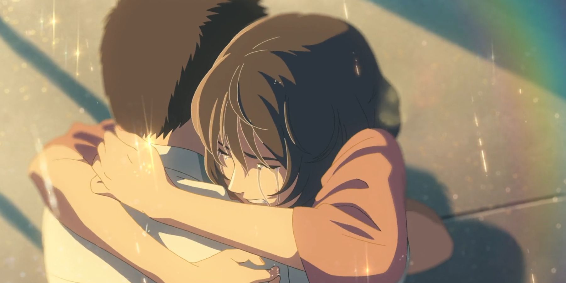 The Garden Of Words Akizuki hugging Yukino