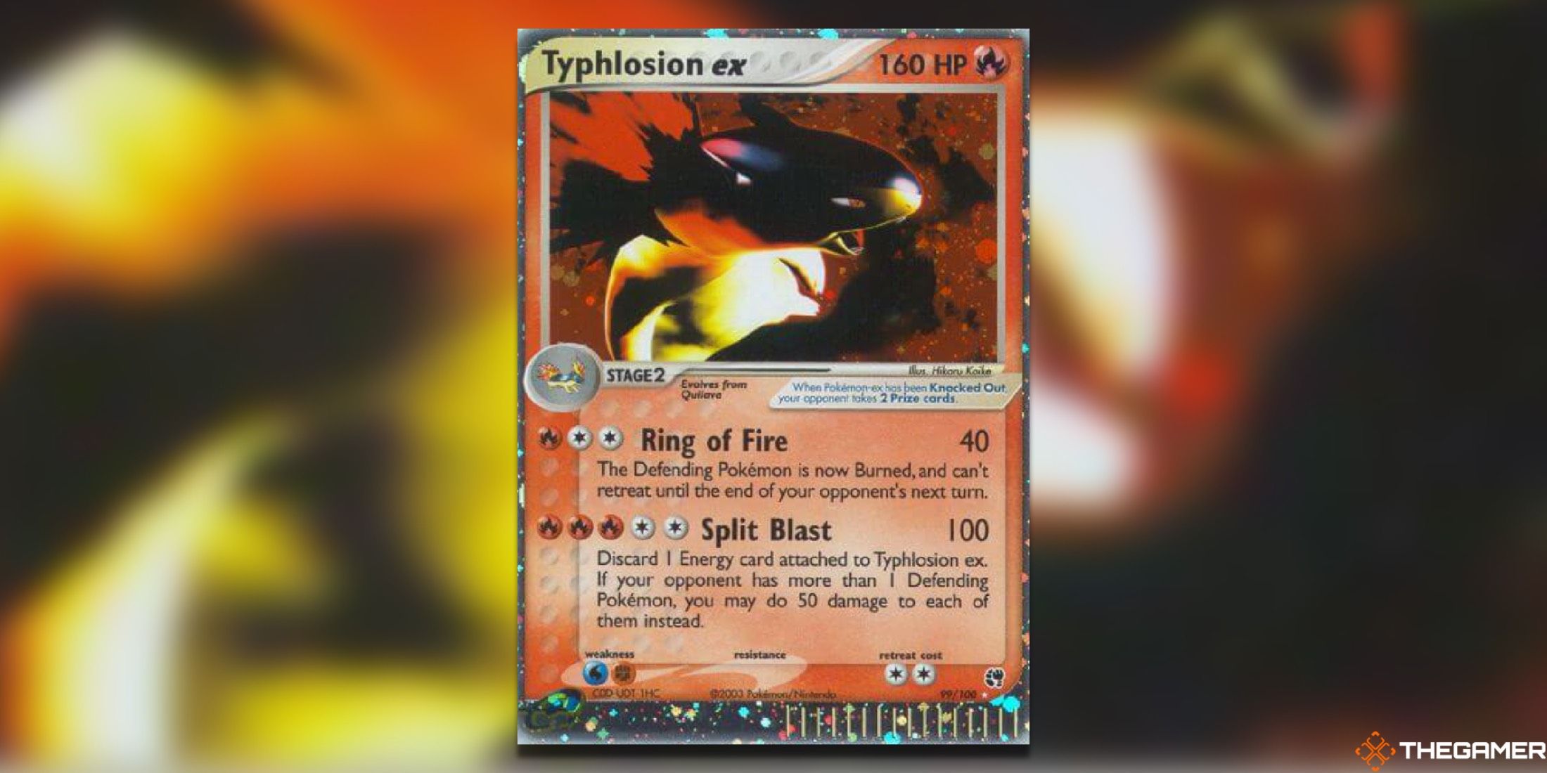 The Typhlosion Sandstorm Ex from the Pokemon TCG.