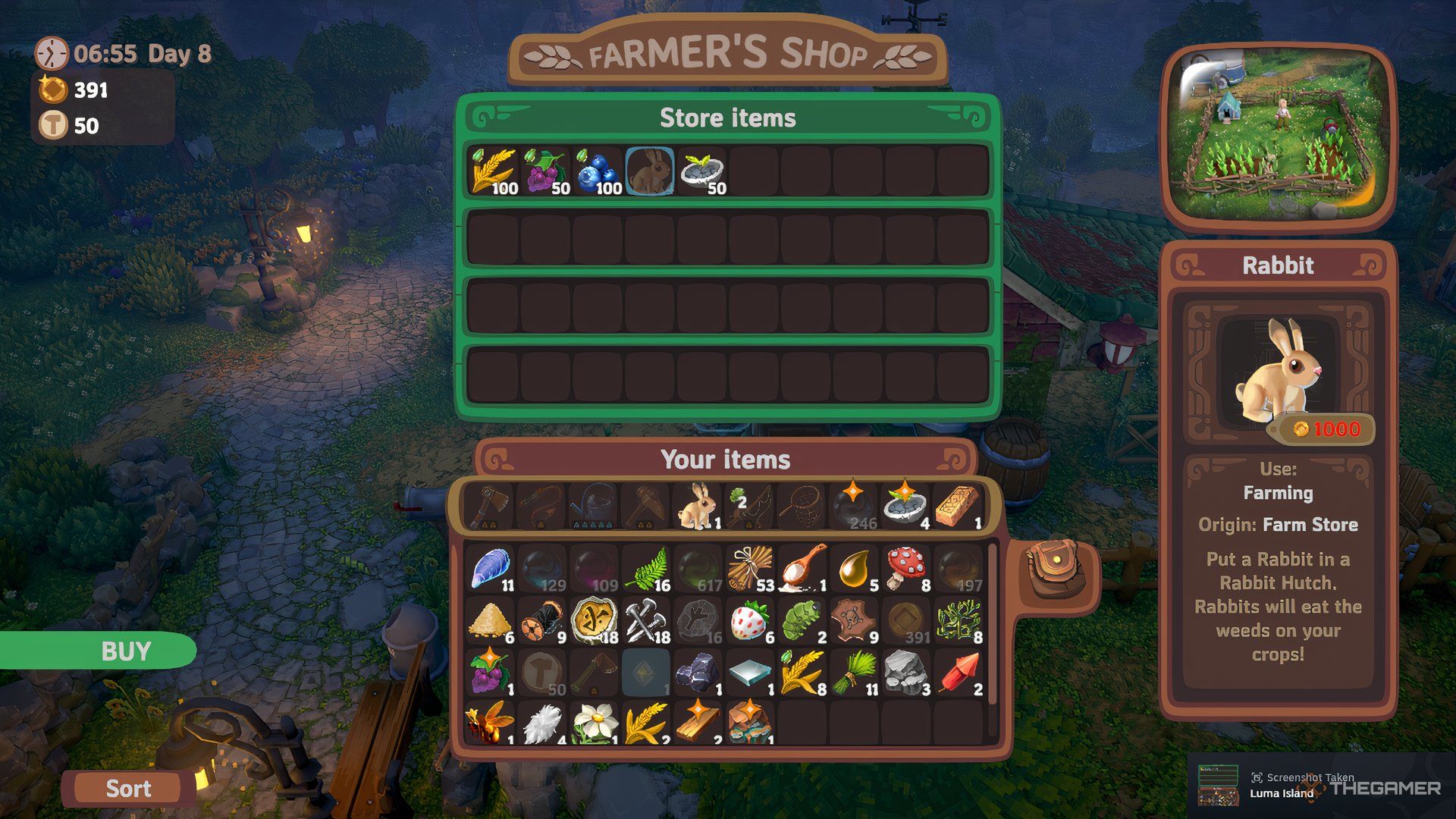 Rabbits can be purchased at the Farm Shop in Luma Island.