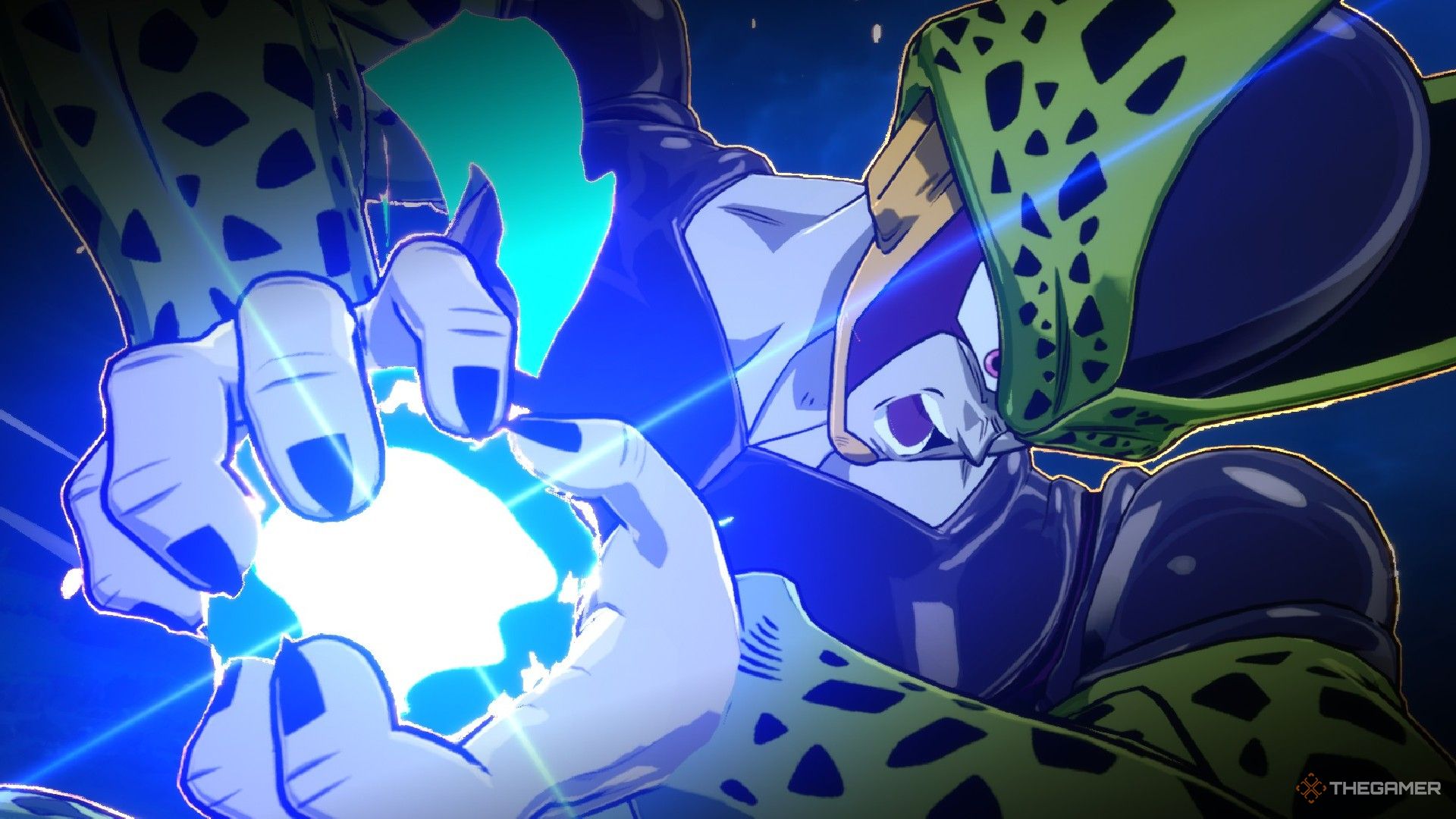 Dragon Ball Sparking Zero image showing Cell charging a kamehameha.