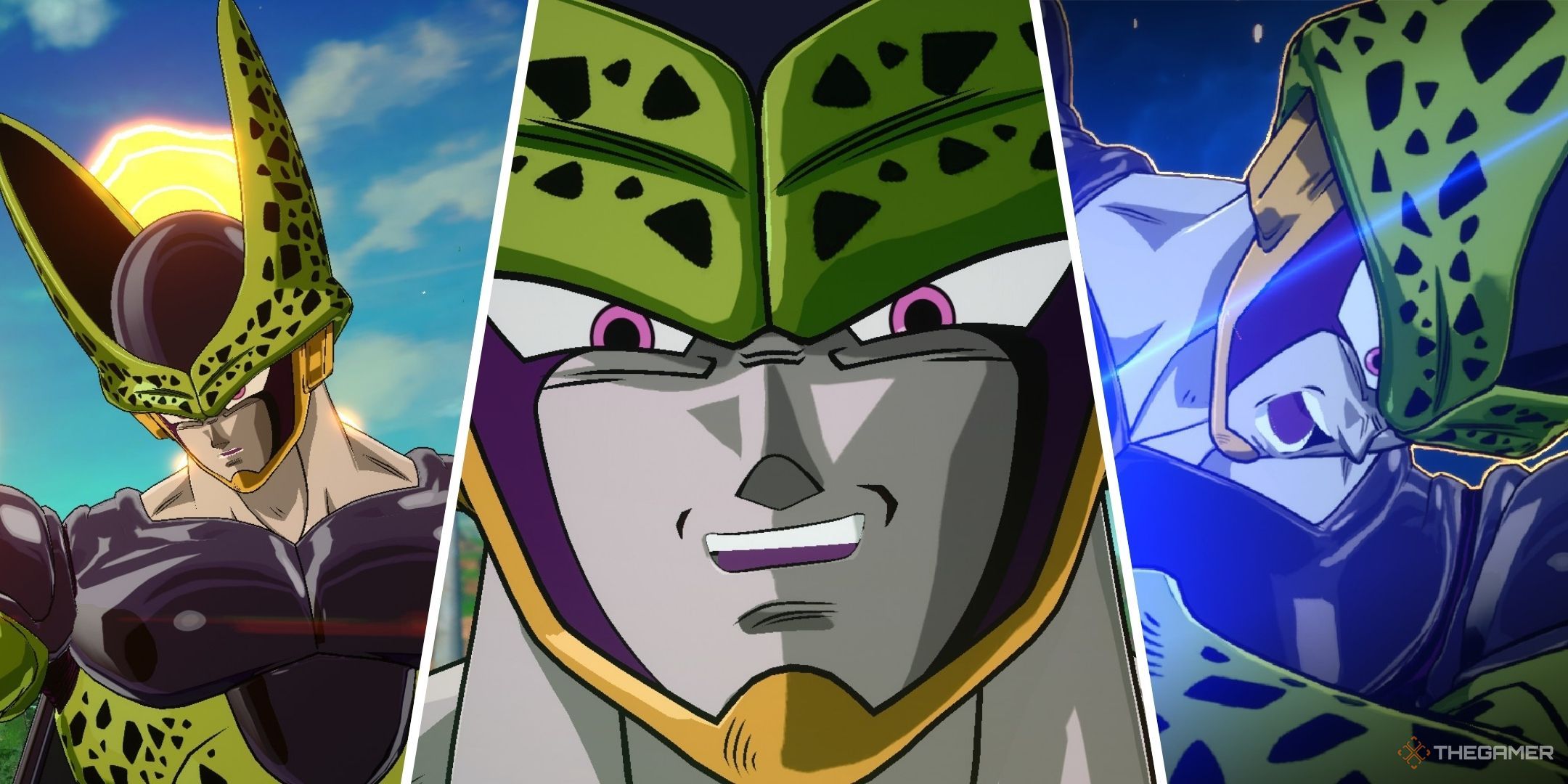 Dragon Ball Sparking Zero image showing three pictures of Cell.