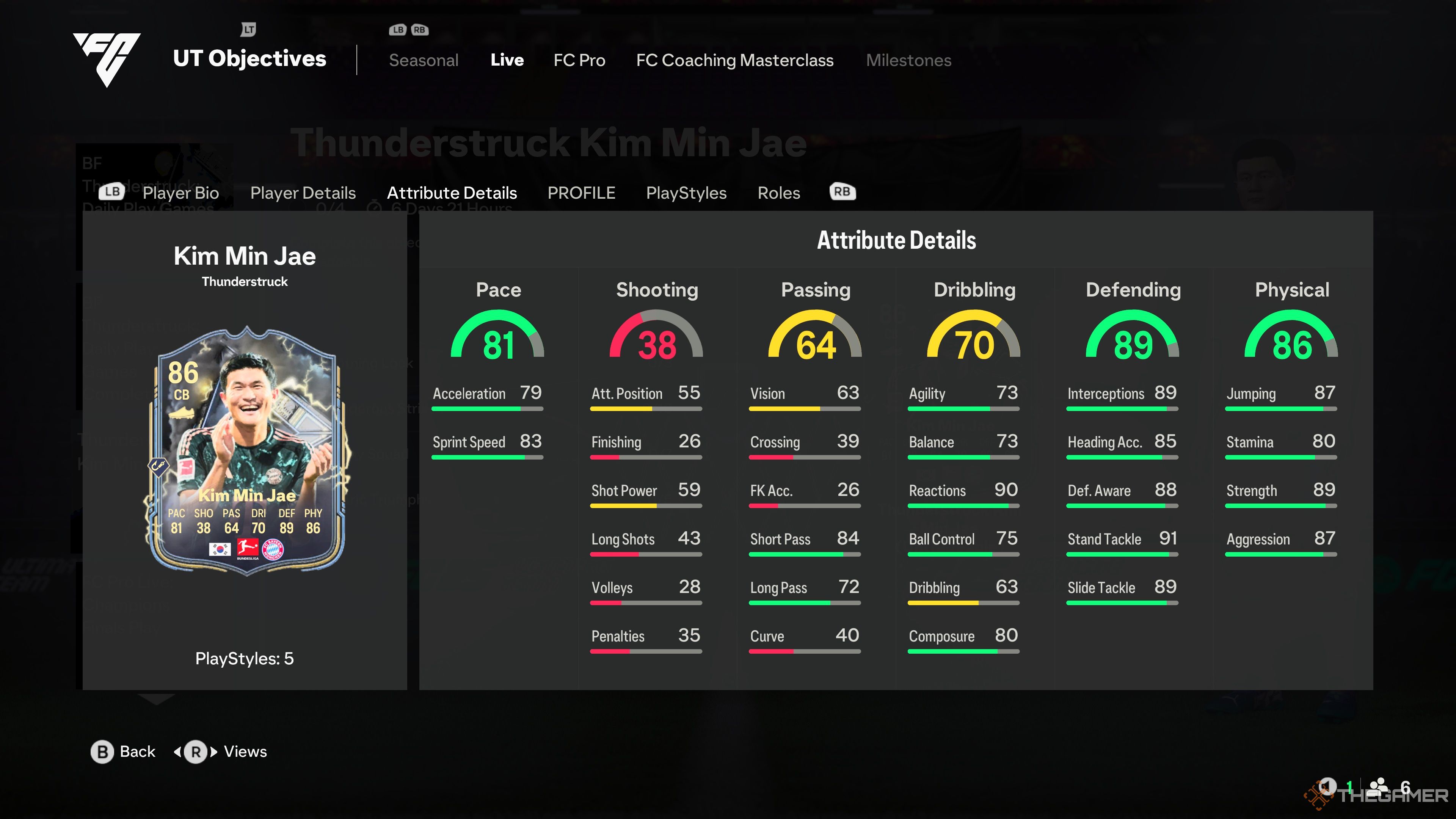 The Thunderstruck Kim Min Jae Objective Card Attributes in EA Sports FC 25.