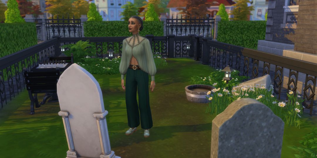 Olive Specter ponders a grave in her backyard.