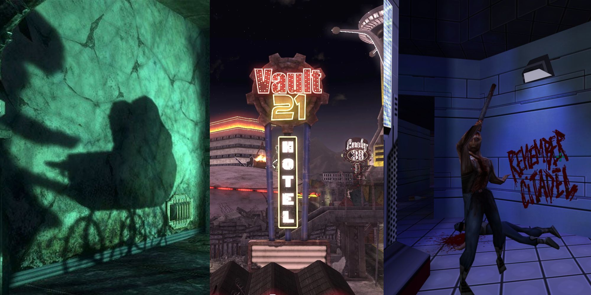 Bioshock, System Shock 2, Fallout New Vegas in a Split Image