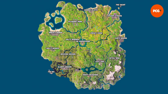 The Fortnite Chapter 5 Season 5 map to show the locations of the Fortnite NPCs.