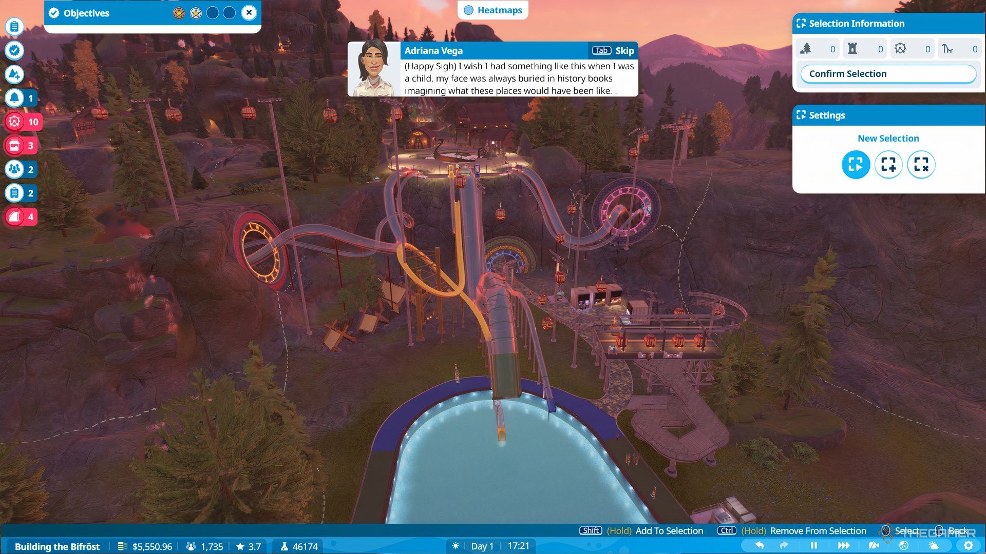 Adriana talking about her childhood while looking over the Bifrost water park.