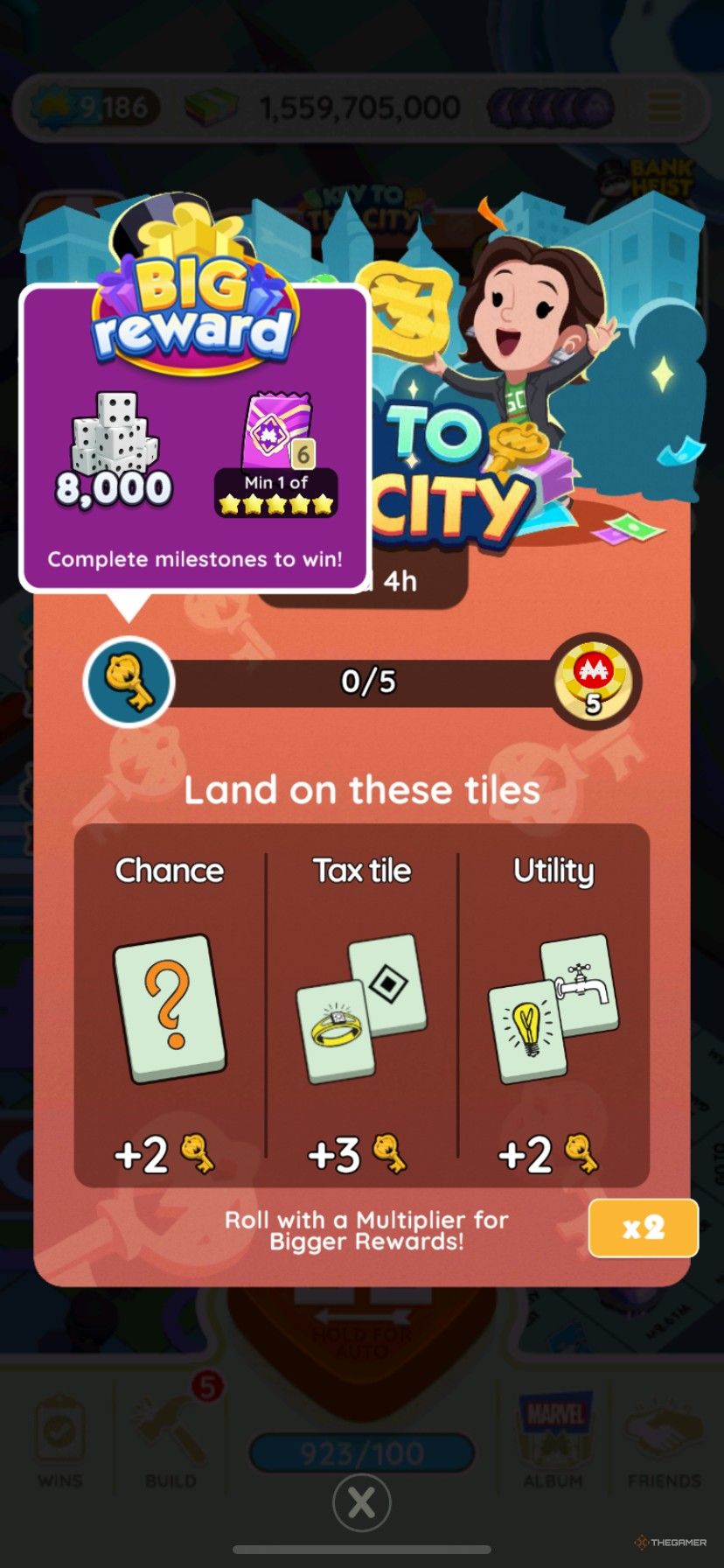 How to earn points and the top rewards in Key to the City in Monopoly Go.