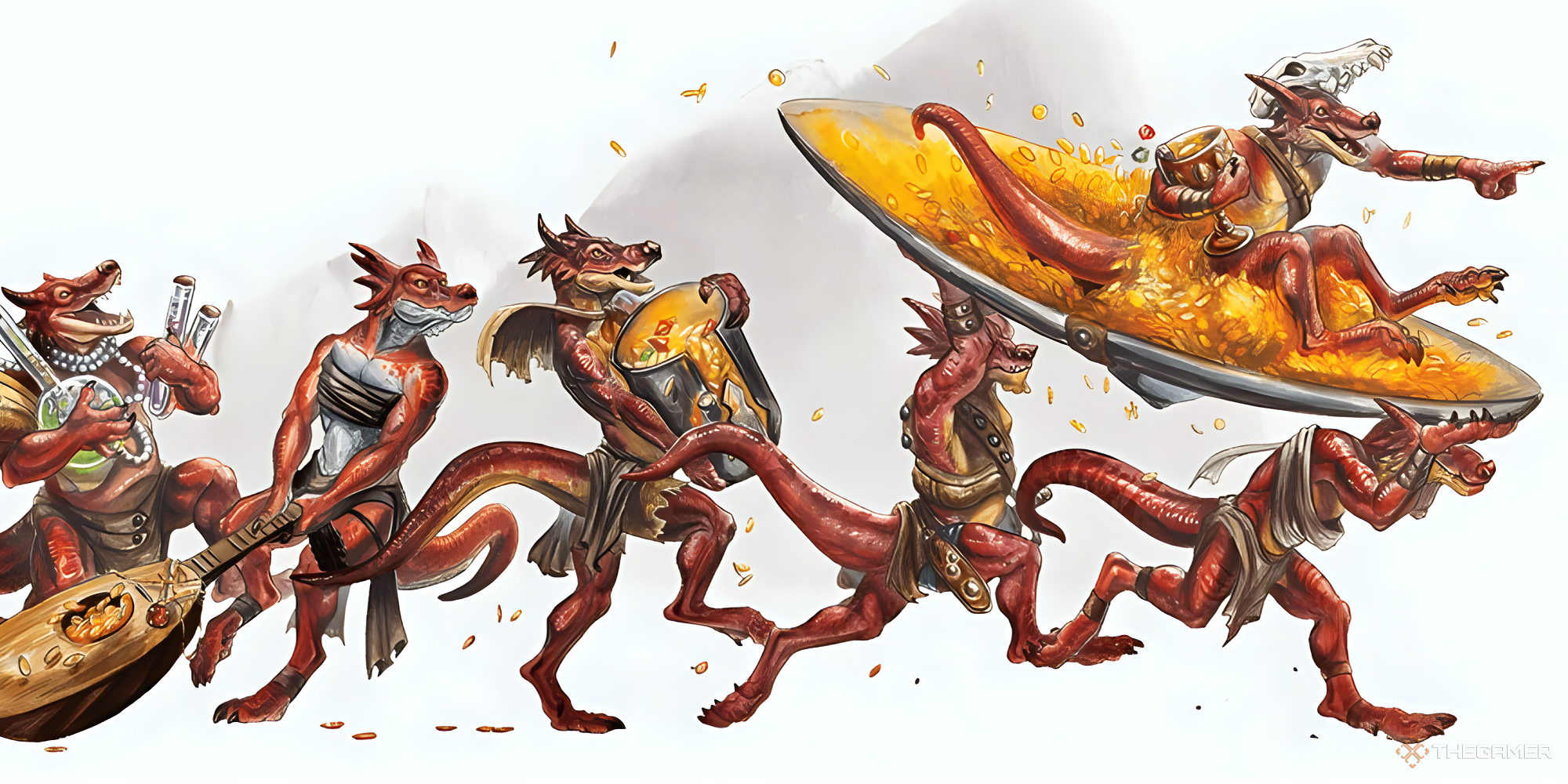 Six kobolds merrily returning to their warren with their loot.