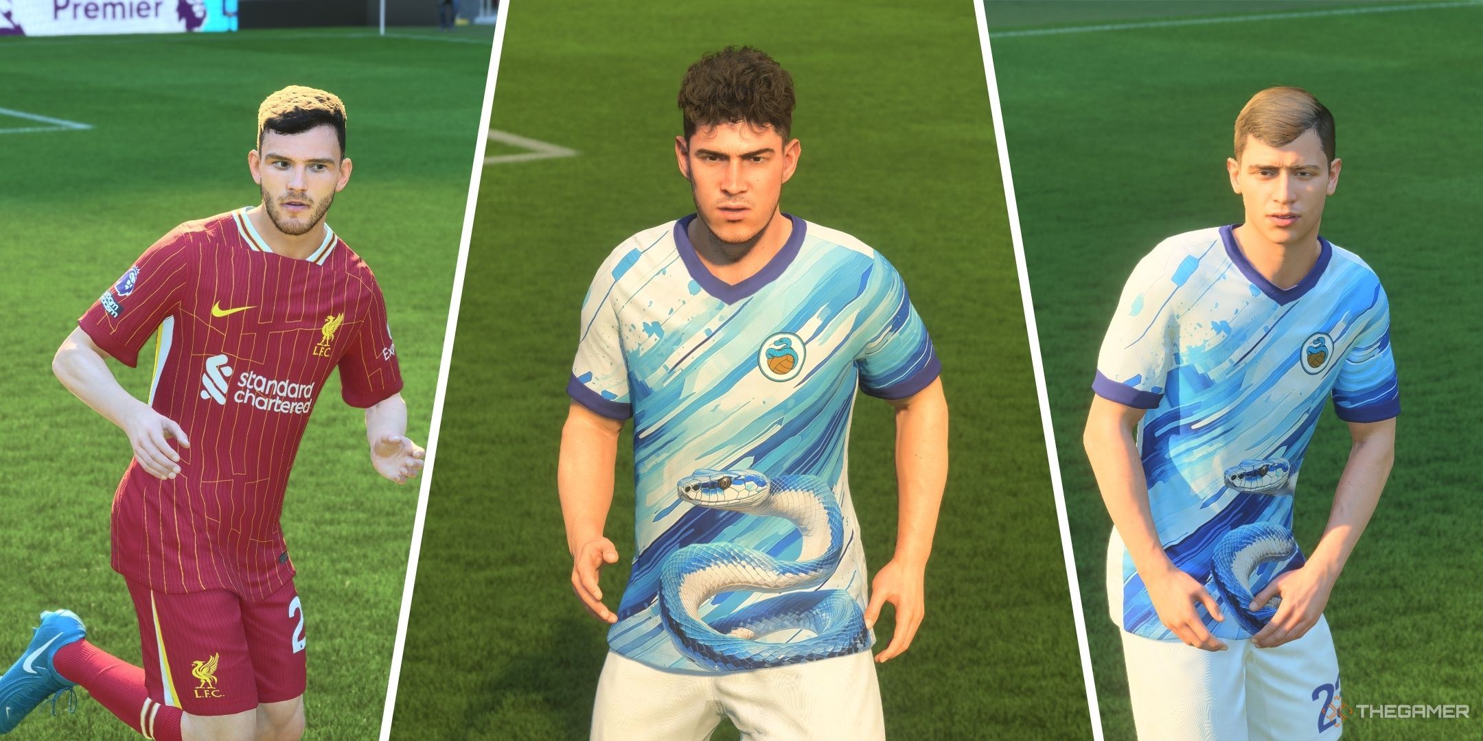 A split image of Andrew Robertson, Alessandro Bastoni, and Nicolo Barella in EA Sports FC 25.