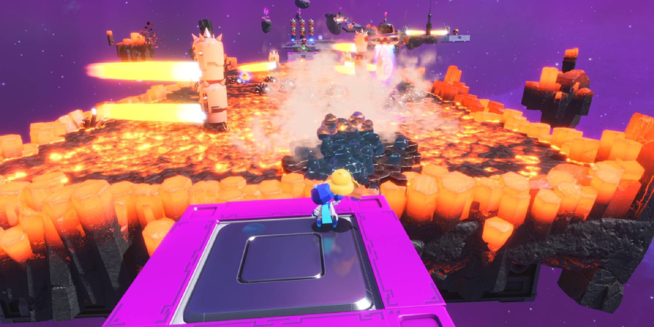 Astro Bot squirting water at the entrance of Splashing Sprint.