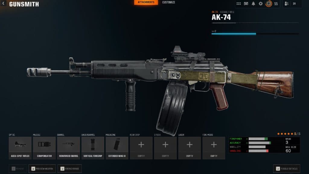 AK-74 attachments in Warzone