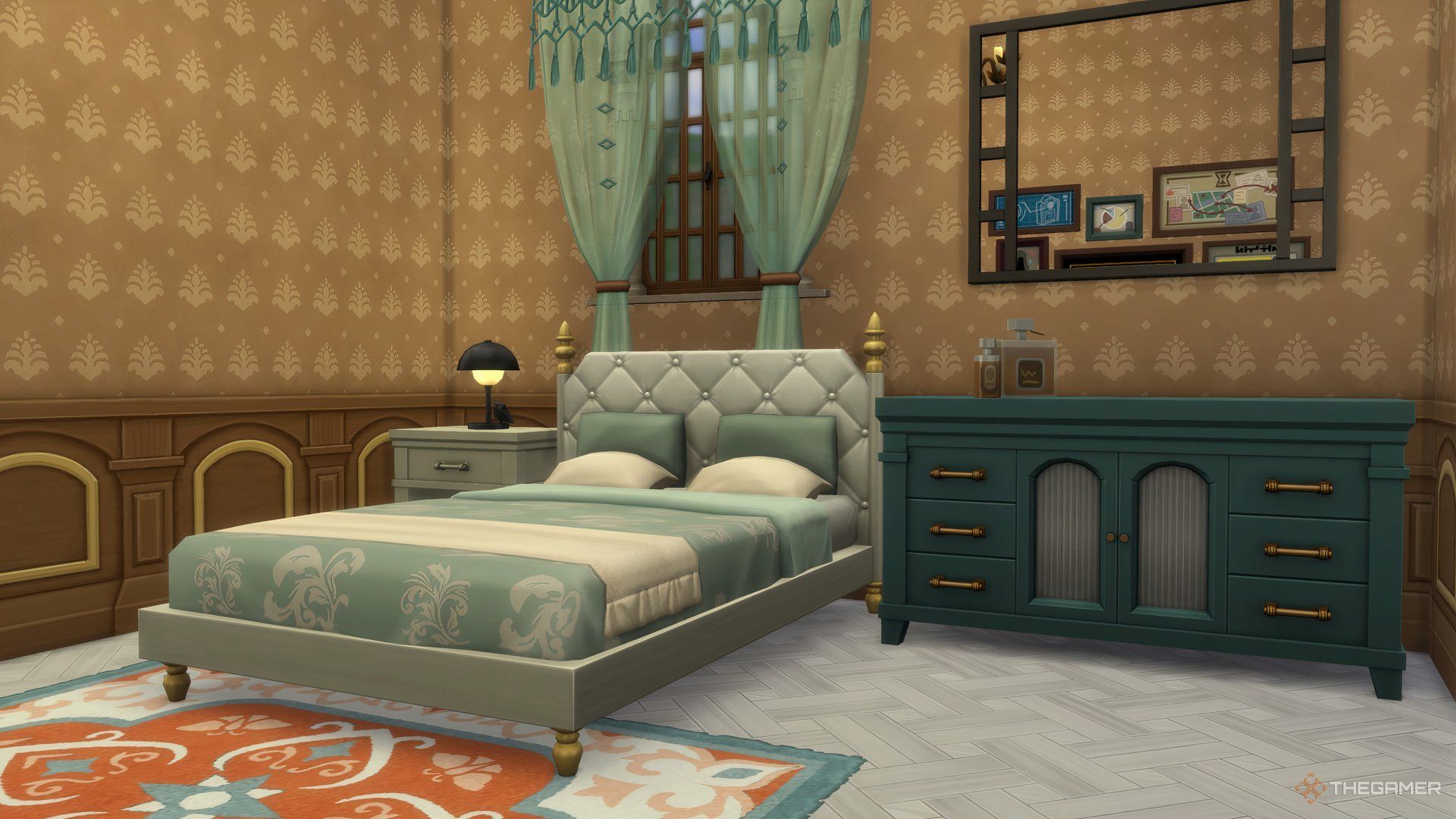 A bedroom set using furniture from The Sims 4 Life and Death.