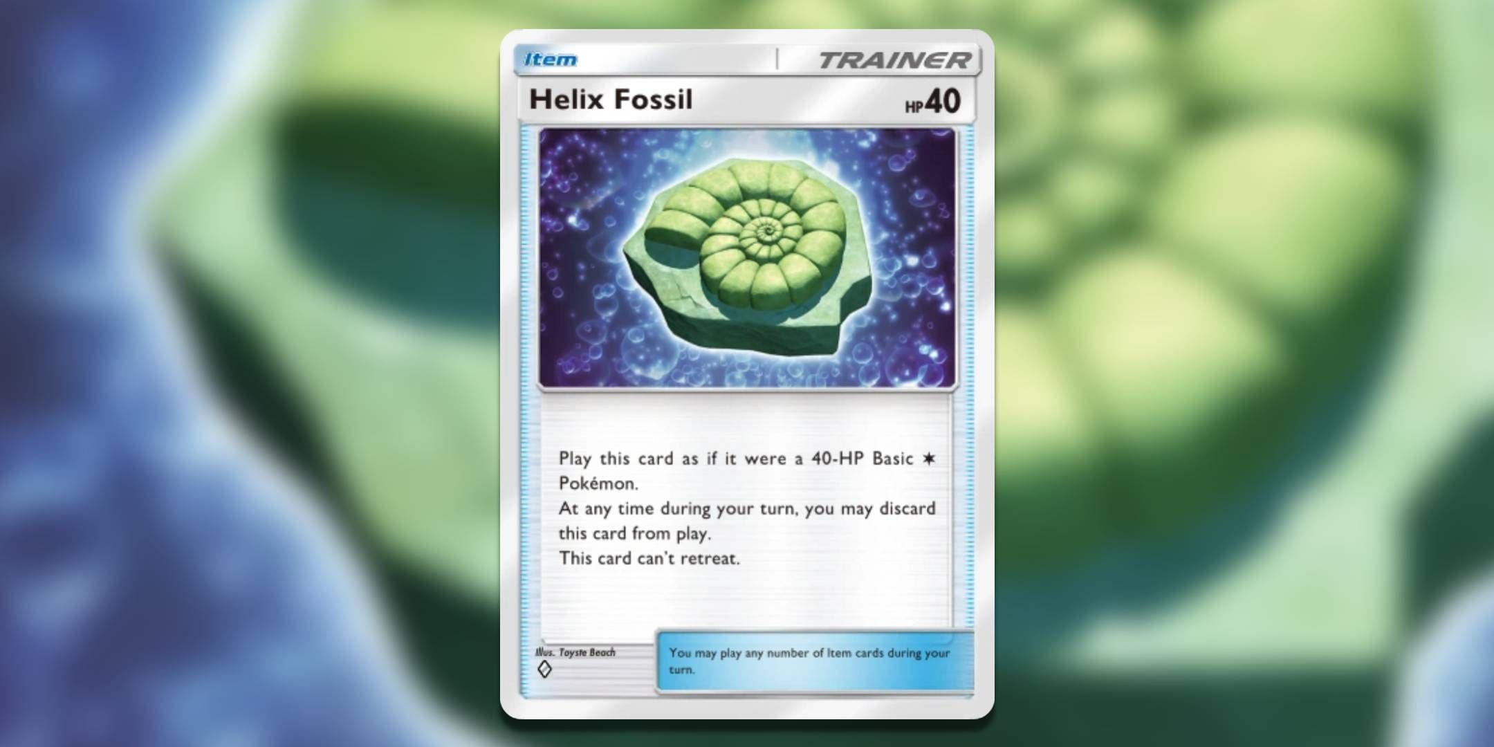 The Pokemon TCG Pocket card Helix Fossil by Toyset Beach.