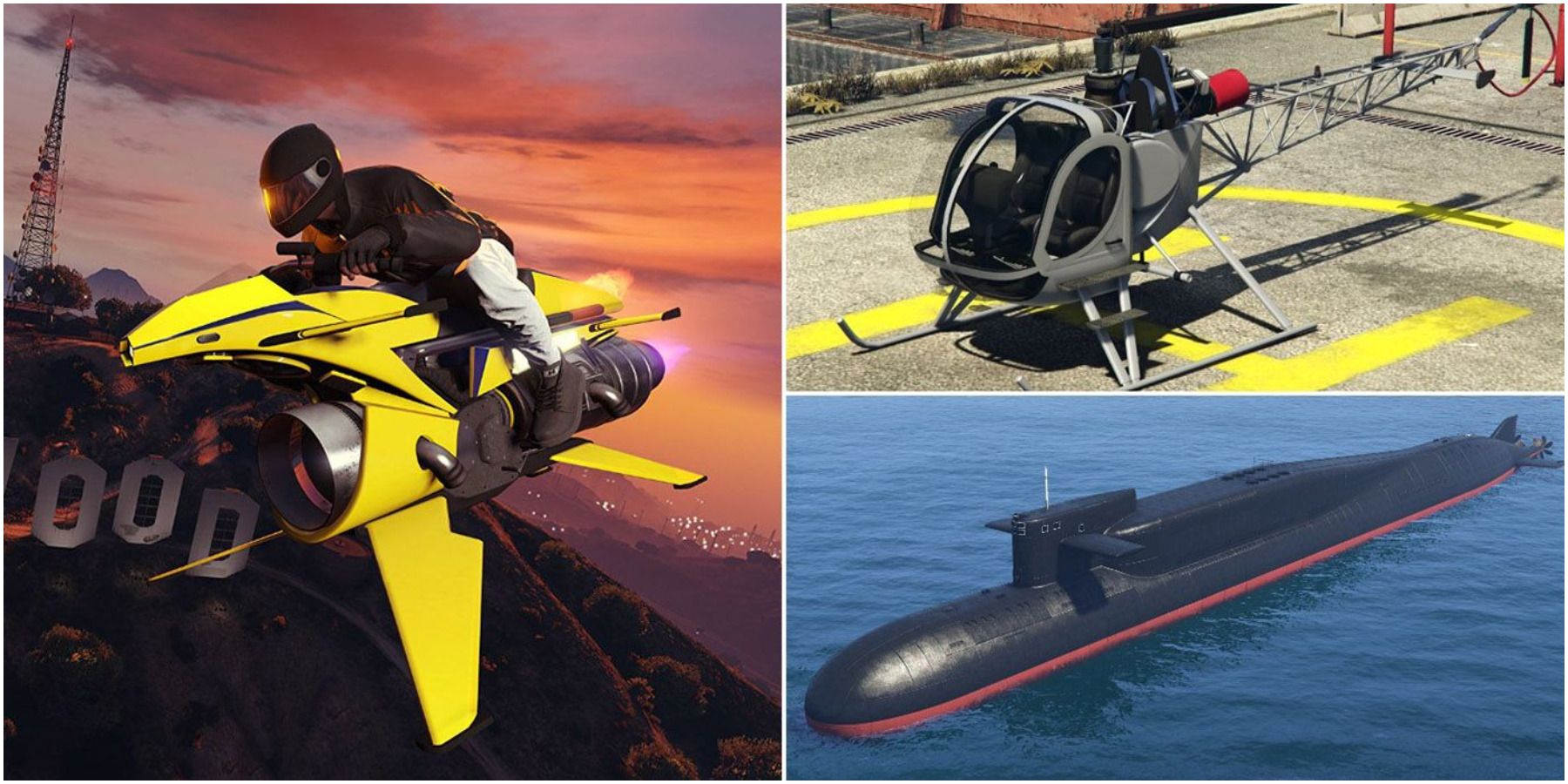 A split image of the best vehicles in Grand Theft Auto Online