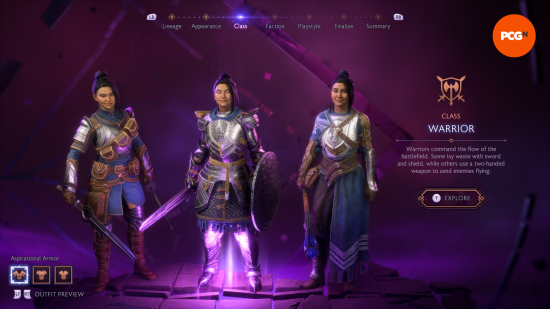 the three class selection menu in dragon age veilguard