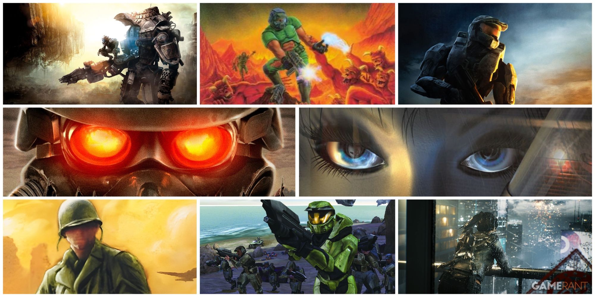 A Collage Showing Multiple First Person Shooter Titles Throughout The Years